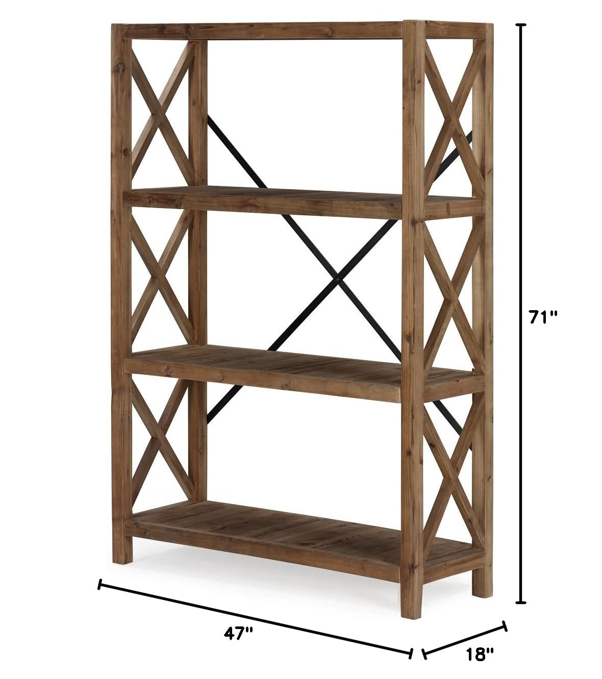 Elinor Bookcase - Natural/Black Finish Wooden Bookshelf for Home Office, Living Room & Bedroom Storage - Modern & Stylish Furniture for Books, Decor & Organizing