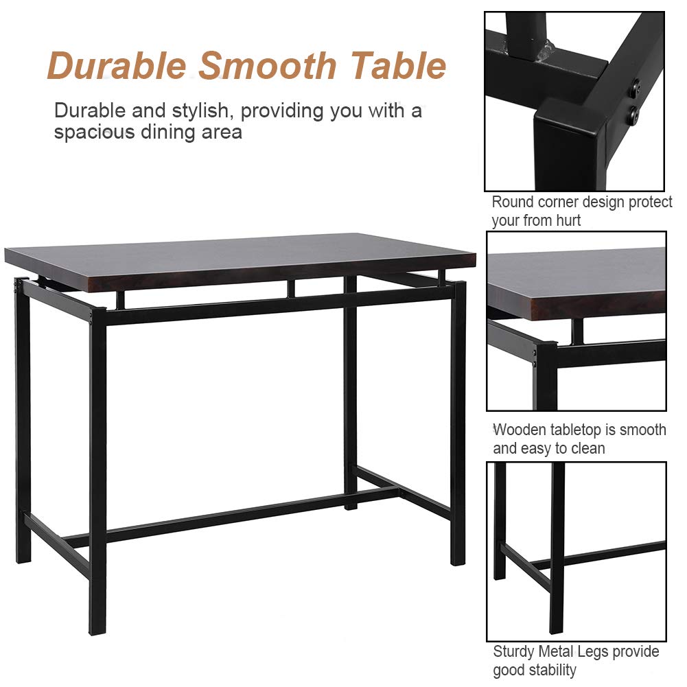 Modern 5-Piece Counter Height Dining Table Set - Wooden Table & Chairs for 4 with Metal Legs, Black Kitchen Furniture | Perfect for Breakfast Nook, Small Dining Room & Apartment Kitchen