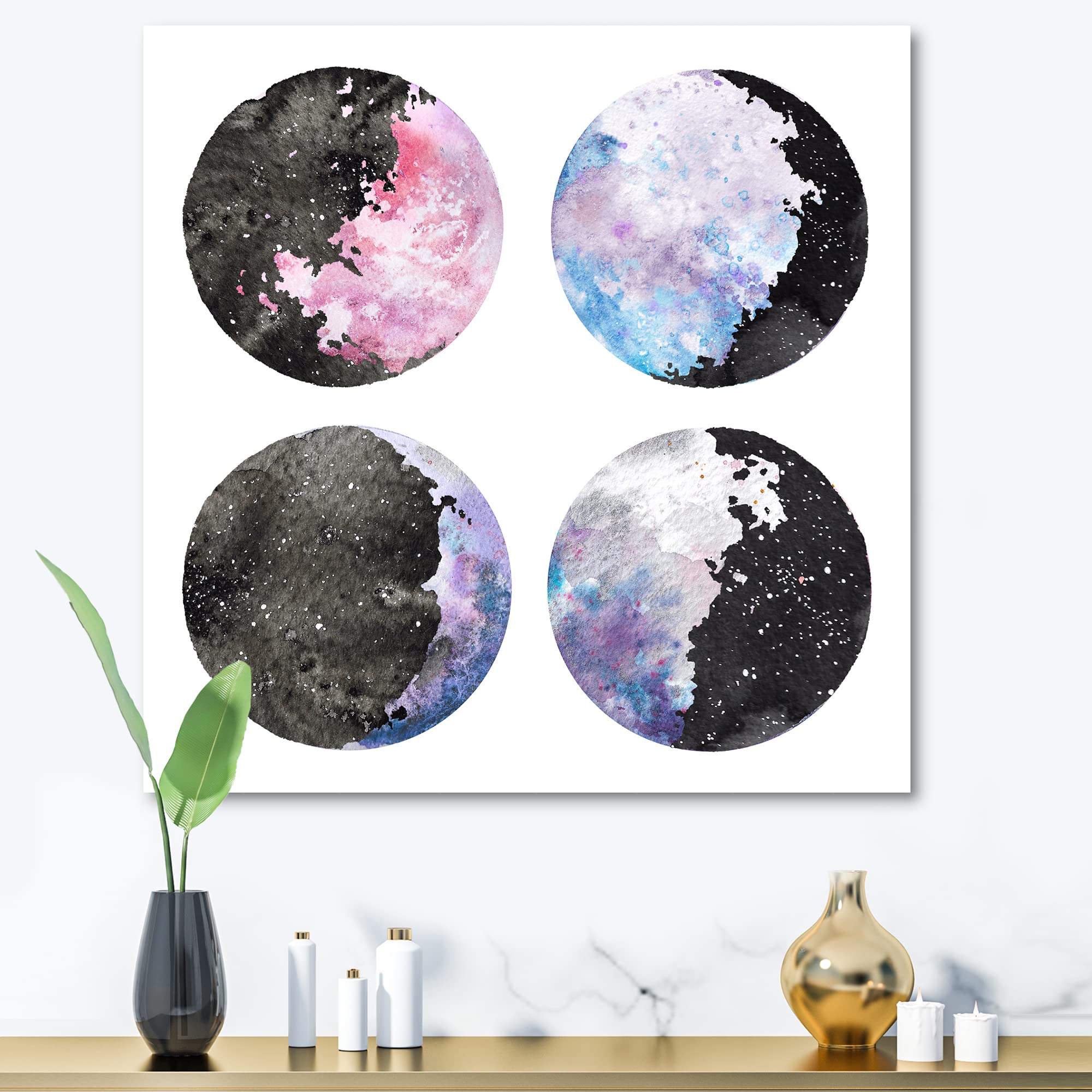 Moon Phases With Stars Bohemian Canvas Wall Art - Celestial Night Sky Decor for Bedroom, Living Room & Office
