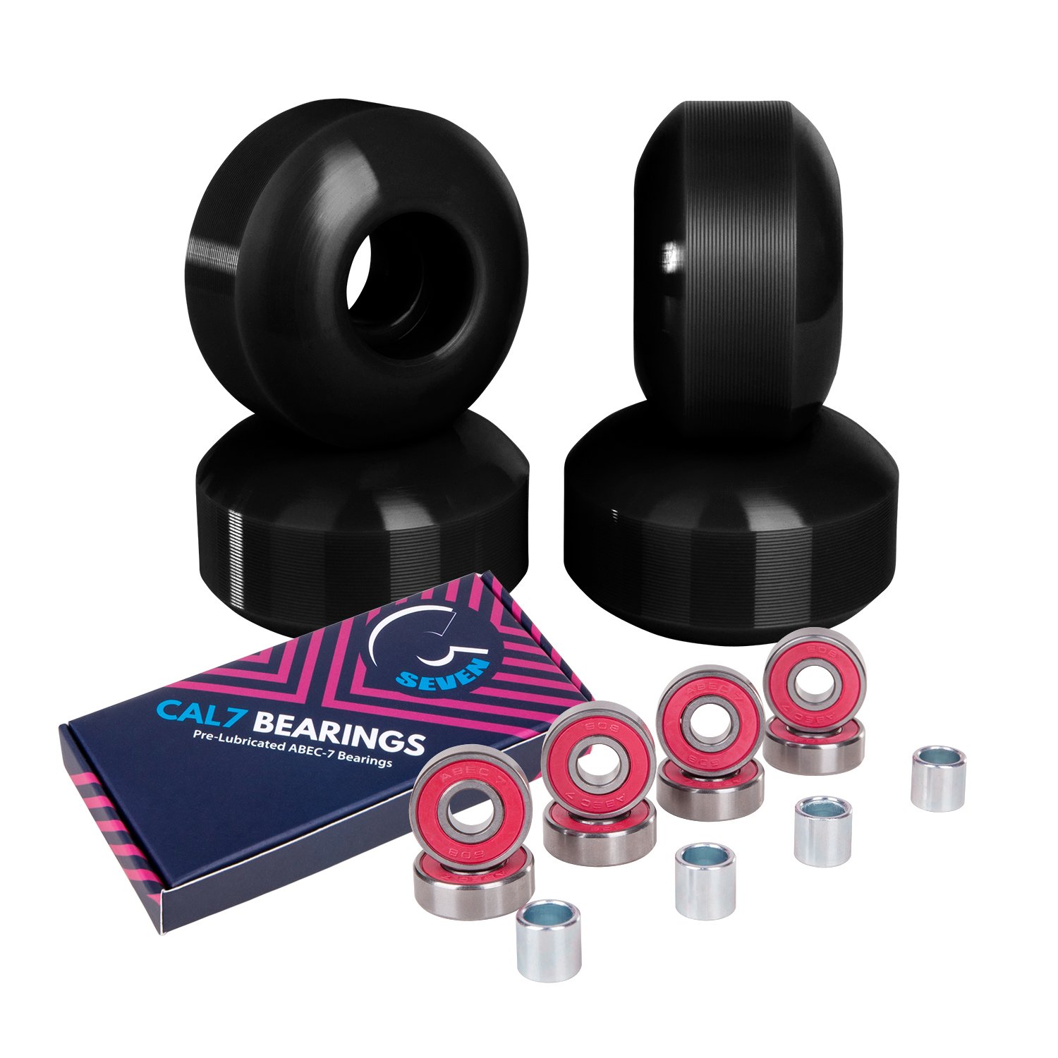 Cal 7 52mm Skateboard Wheels with Bearings - High Performance Wheels for Street & Park Skateboarding - Perfect for Tricks, Cruising & Smooth Rides