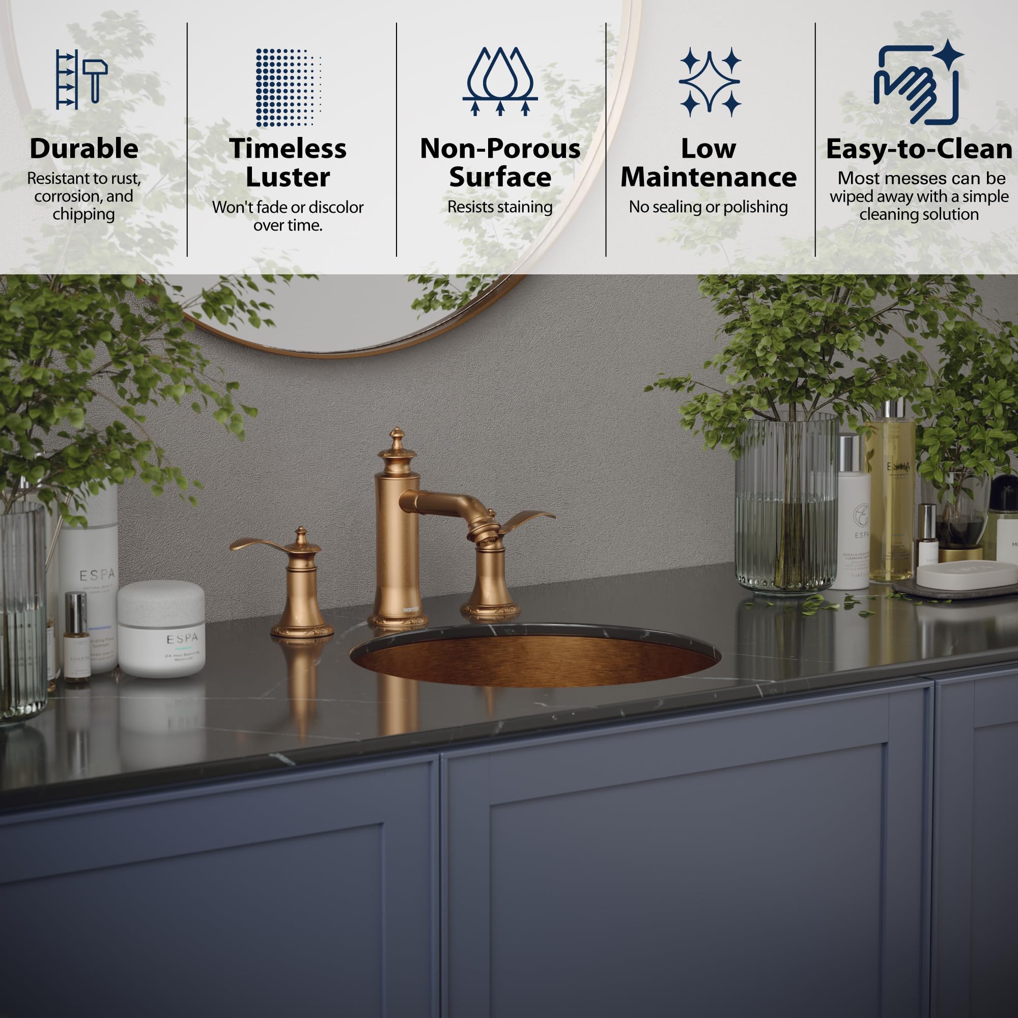 Karran Cinox Brushed Copper Stainless Steel Round Undermount Kitchen Sink - Durable & Stylish for Modern Farmhouse, Restaurant, and Home Remodeling