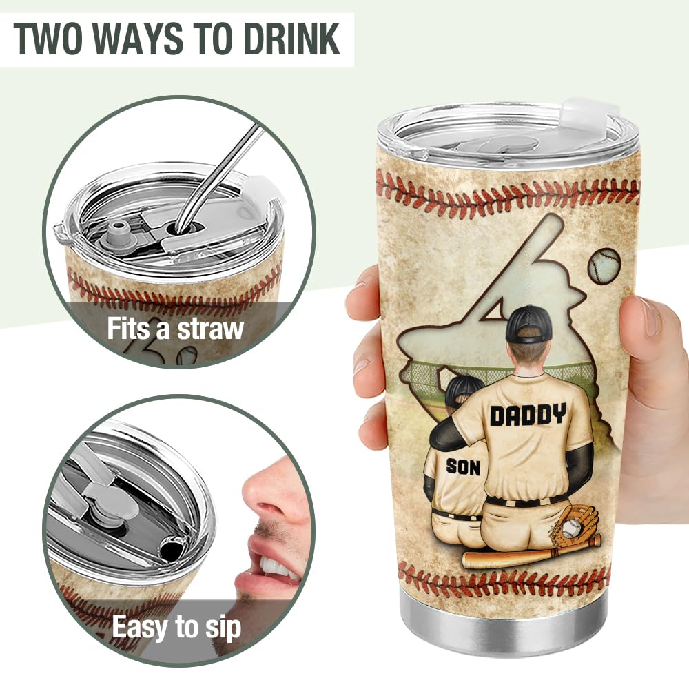 Stainless Steel Tumbler 20oz - Best Birthday & Father's Day Gifts for Dad from Son, Daughter, Wife - Insulated Baseball Themed Cup with 'Dear Dad Thank You' Engraving - Perfect for Office, Travel & Outdoor Activities