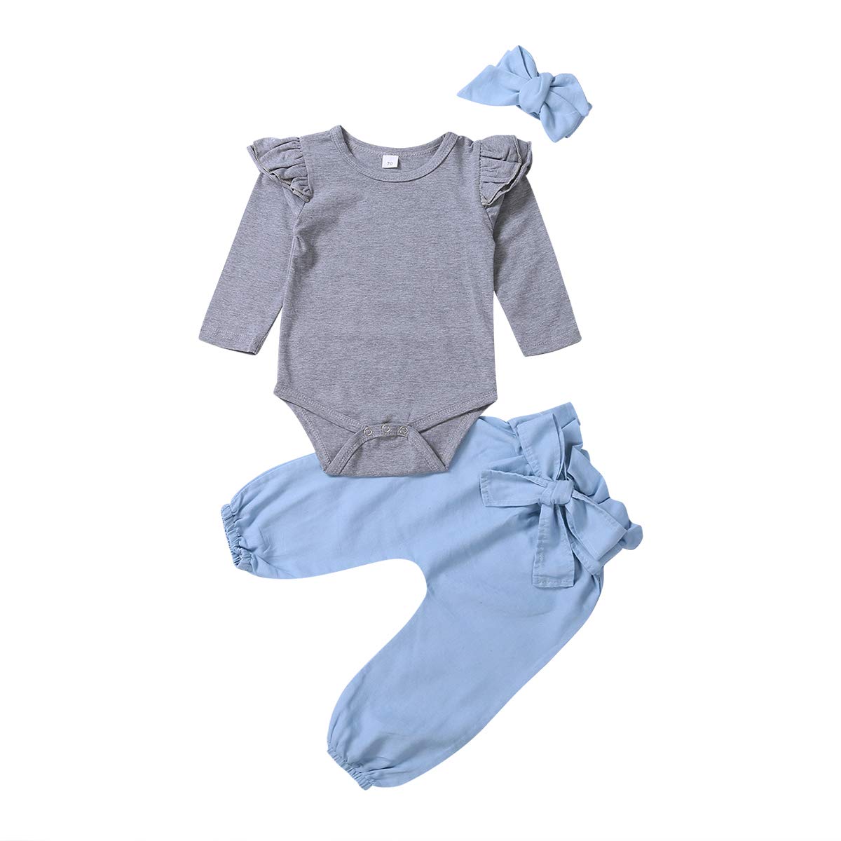 Baby Girls Denim Romper Outfit Set with Flying Sleeves & Headband - Cute Toddler Clothes for Playdates, Photos & Everyday Wear