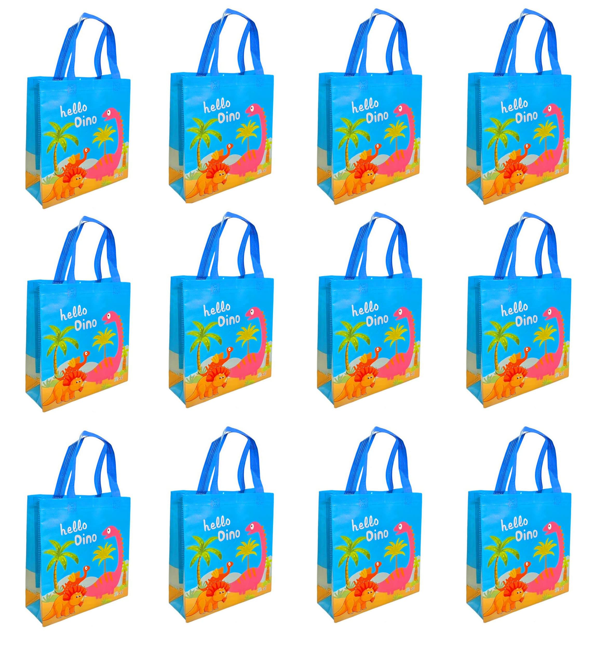 KOBBET 12Pcs Dinosaur Party Favor Gift Bags for Kids - Blue Birthday Goodie Bags, Wedding Favors, Return Gifts & Storage | Perfect for Birthday Parties, Baby Showers & School Events