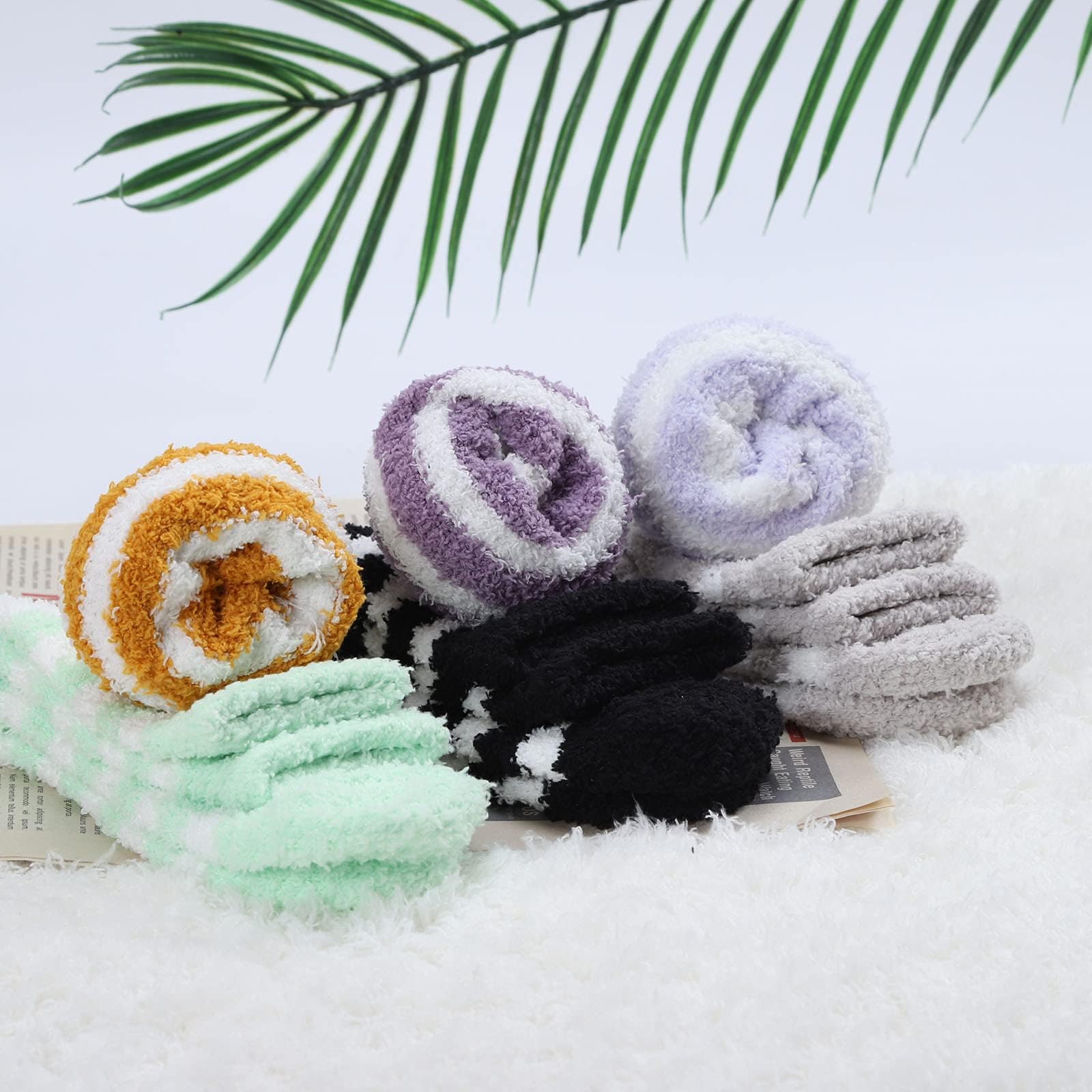Women's Fuzzy Socks - 6 Pairs Ultra Soft Microfiber Cozy Warm Winter Slipper Socks for Sleeping, Indoor & Home - Fluffy Cabin Plush Stocking Stuffers for Christmas Gifts & Relaxation