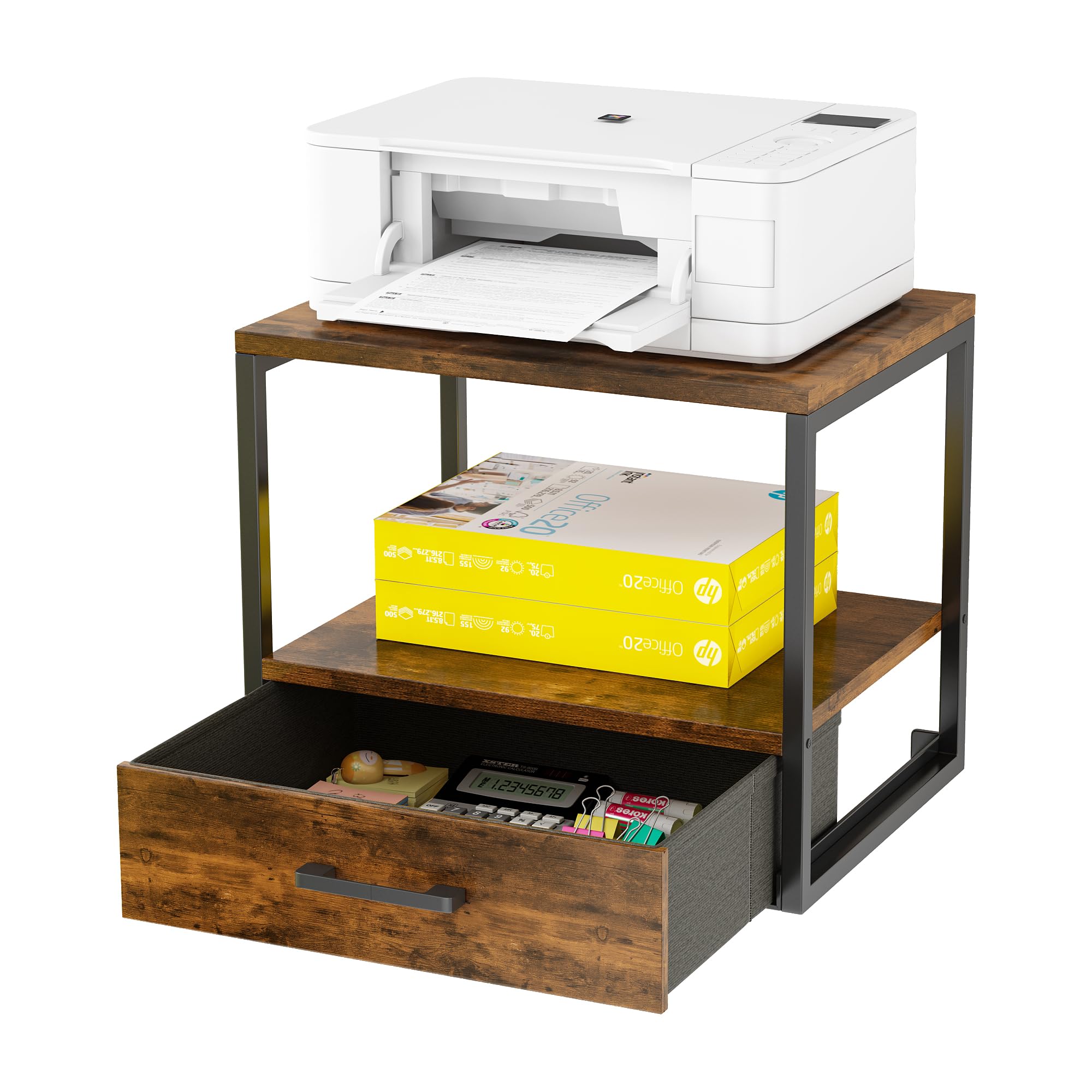 2-Tier Heavy Duty Printer Stand with Storage Drawer - Multi-Purpose Desk Organizer for Home Office | Perfect for Laser/Inkjet Printers, Scanners & Office Supplies Organization
