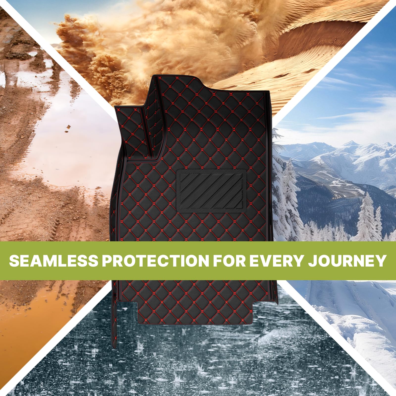 Custom All-Weather Non-Slip Leather Car Floor Mats for Volkswagen Atlas 2018-2022 - Perfect Fit for 7-Seater Models (Black-Red) | Durable Protection for Mud, Snow & Everyday Use