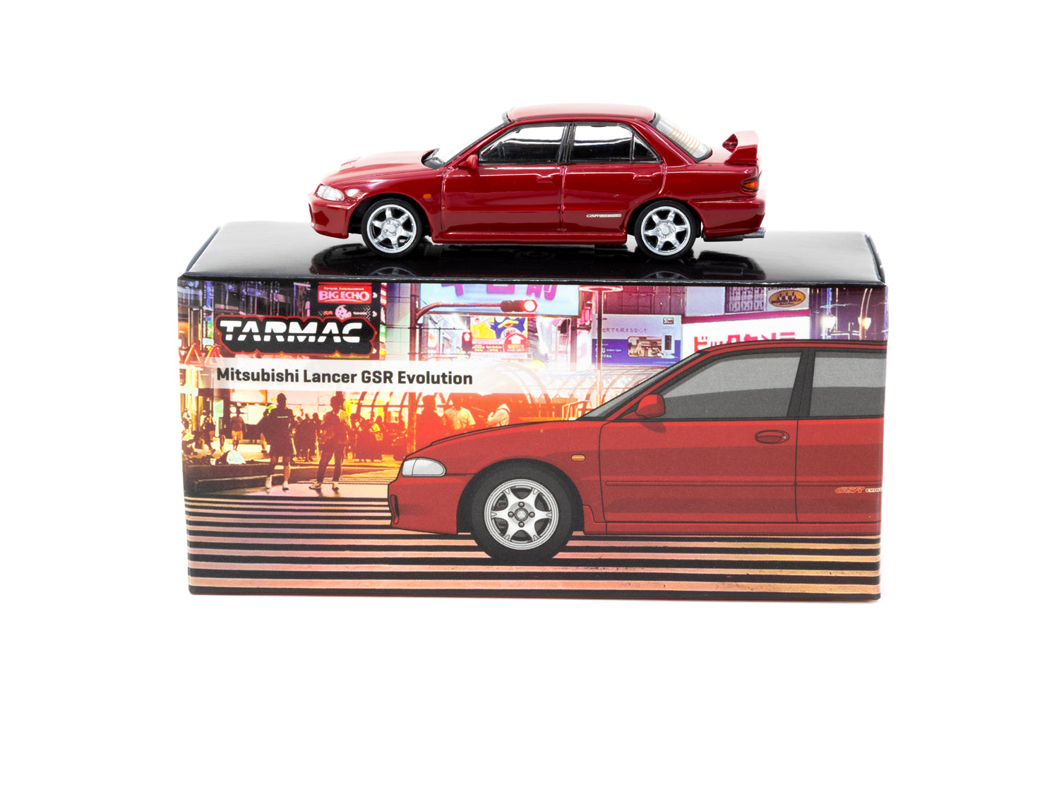 Tarmac Works 1/64 Mitsubishi Lancer GSR Evolution Red Diecast Model Car - Collectible Miniature Vehicle for Display & Racing Scenes - Perfect for Car Enthusiasts & Hobbyists