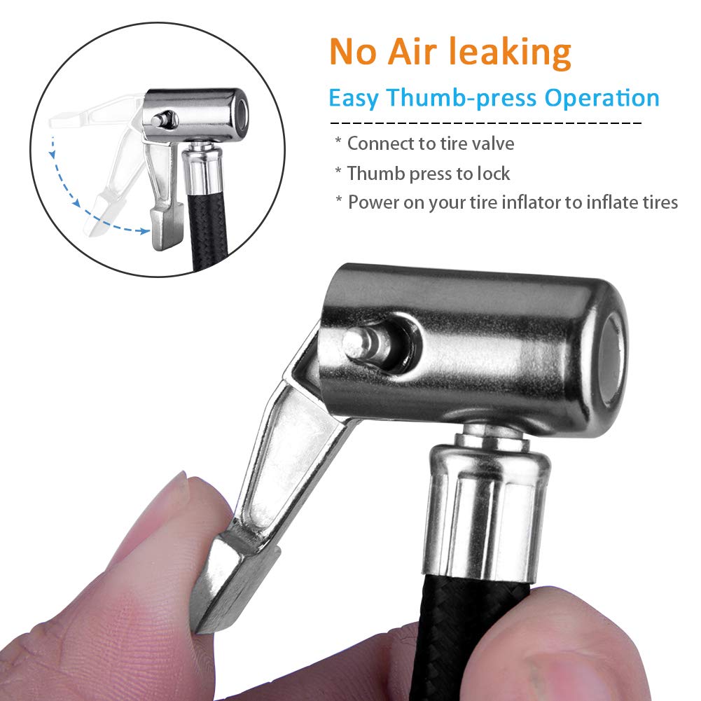 2 PCS Locking Air Chuck with Air Hose & Standard Tire Valve Fine Thread - Heavy Duty Air Inflator Hose Adapter for Twist to Lock On Connection - Perfect for Car Tires, Bikes, ATVs and Inflatable Toys