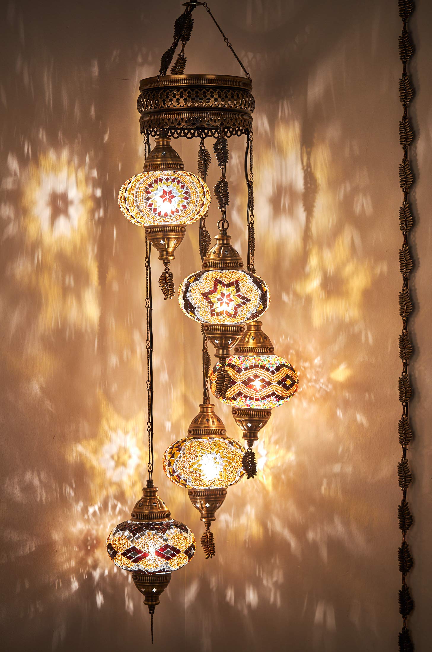 DEMMEX Moroccan Mosaic Tiffany Swag Plug-in Chandelier - 5 Large 7