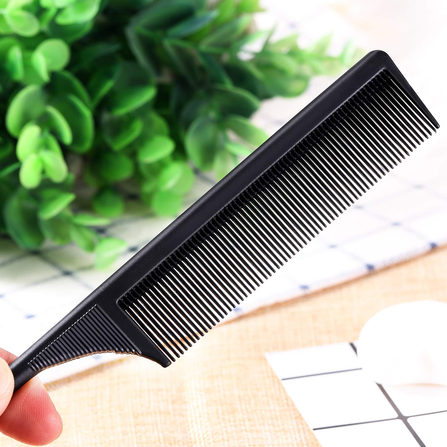 Leinuosen 3 Pack Black Carbon Fiber Rat Tail Combs - Heat Resistant, Anti-Static Styling Comb for Backcombing, Root Teasing & Volume Building - Perfect for Evening Hairstyles, Salon Use & Home Styling