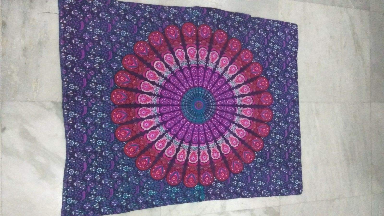 GDONLINE Mandala Cotton Tapestry - Peacock Feather Bohemian Wall Hanging in Lavender (60