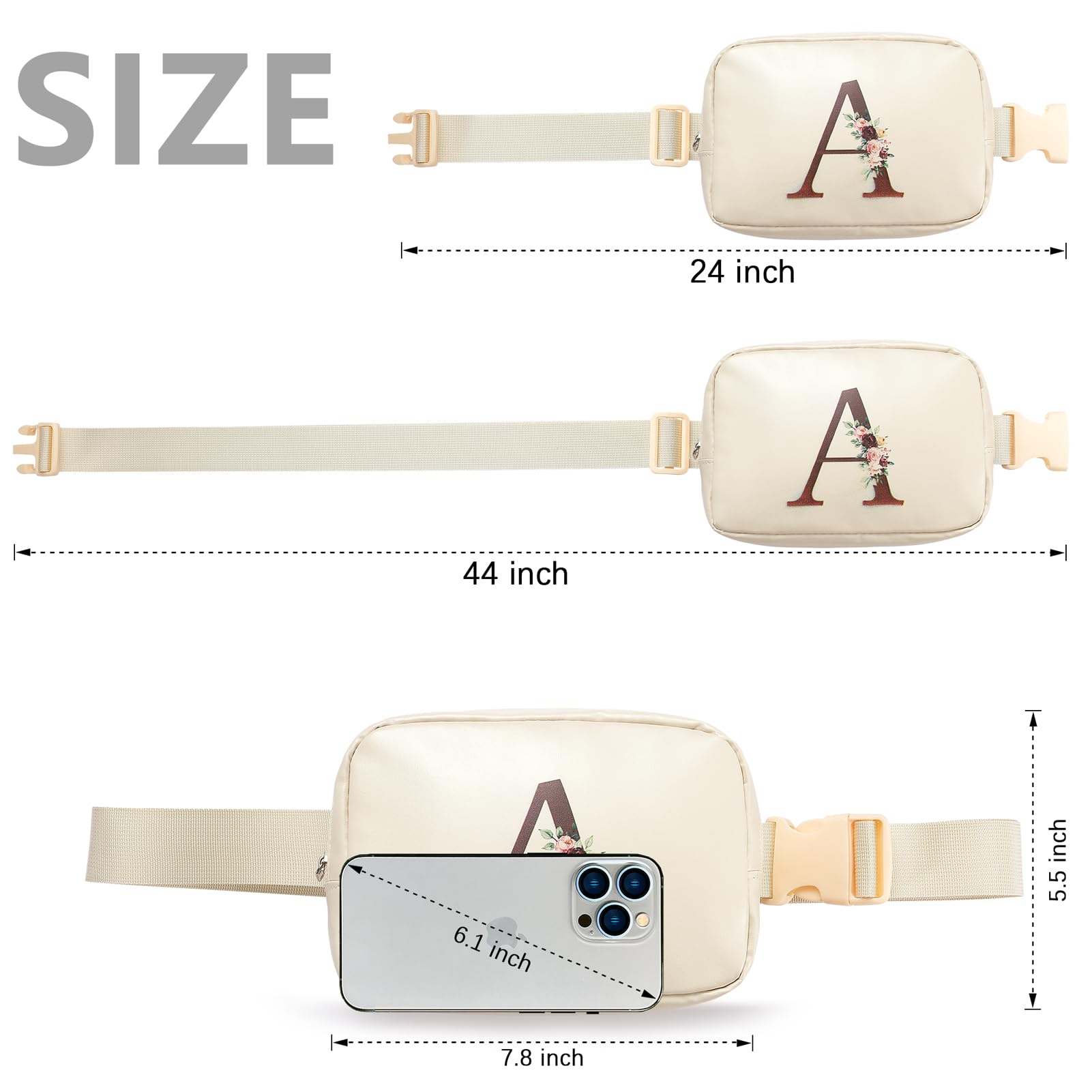 Women's Leather Belt Bag with Initial Letter - Adjustable Strap Crossbody Fanny Pack for Travel, Hiking & Daily Use - Fashionable Waist Bag Gift for Women, Girls & Mom (L) - Perfect for Outdoor Adventures, Shopping & Casual Outings
