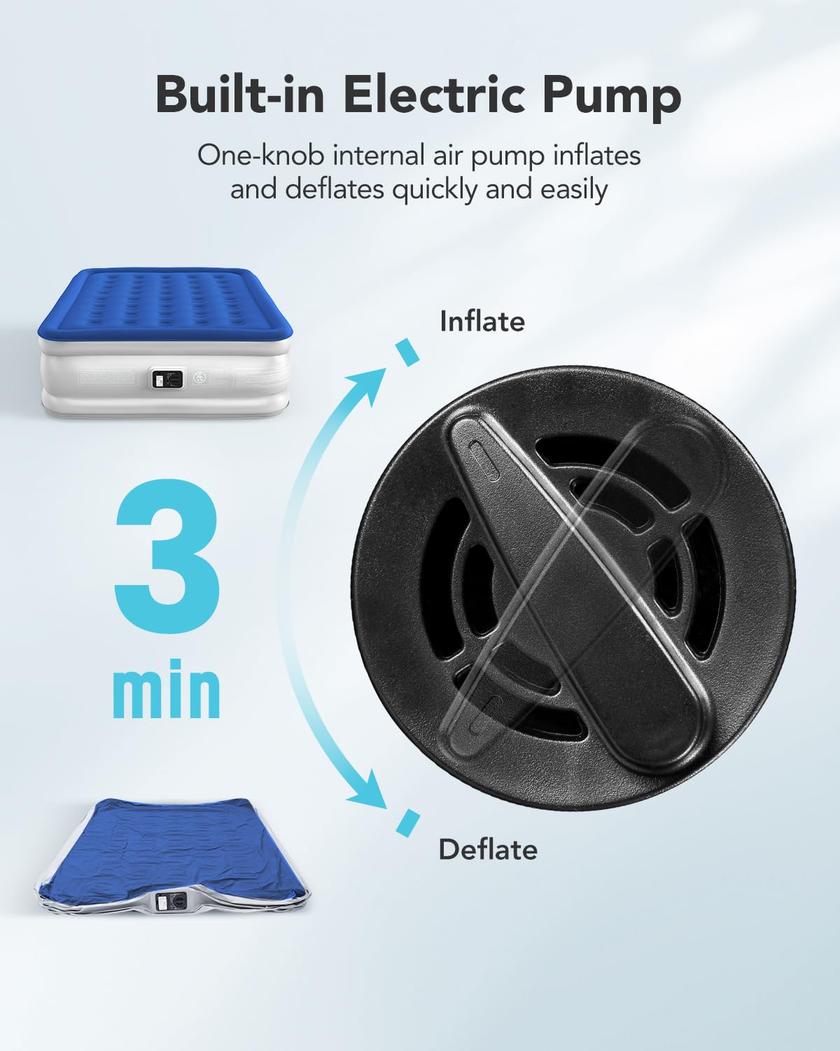 iDOO Queen Size Air Mattress with Built-in Pump - 3 Minute Inflation/Deflation, Extra Thick Inflatable Airbed for Home, Camping & Guest Use - Comfortable Blow Up Mattress for Indoor & Outdoor Sleeping