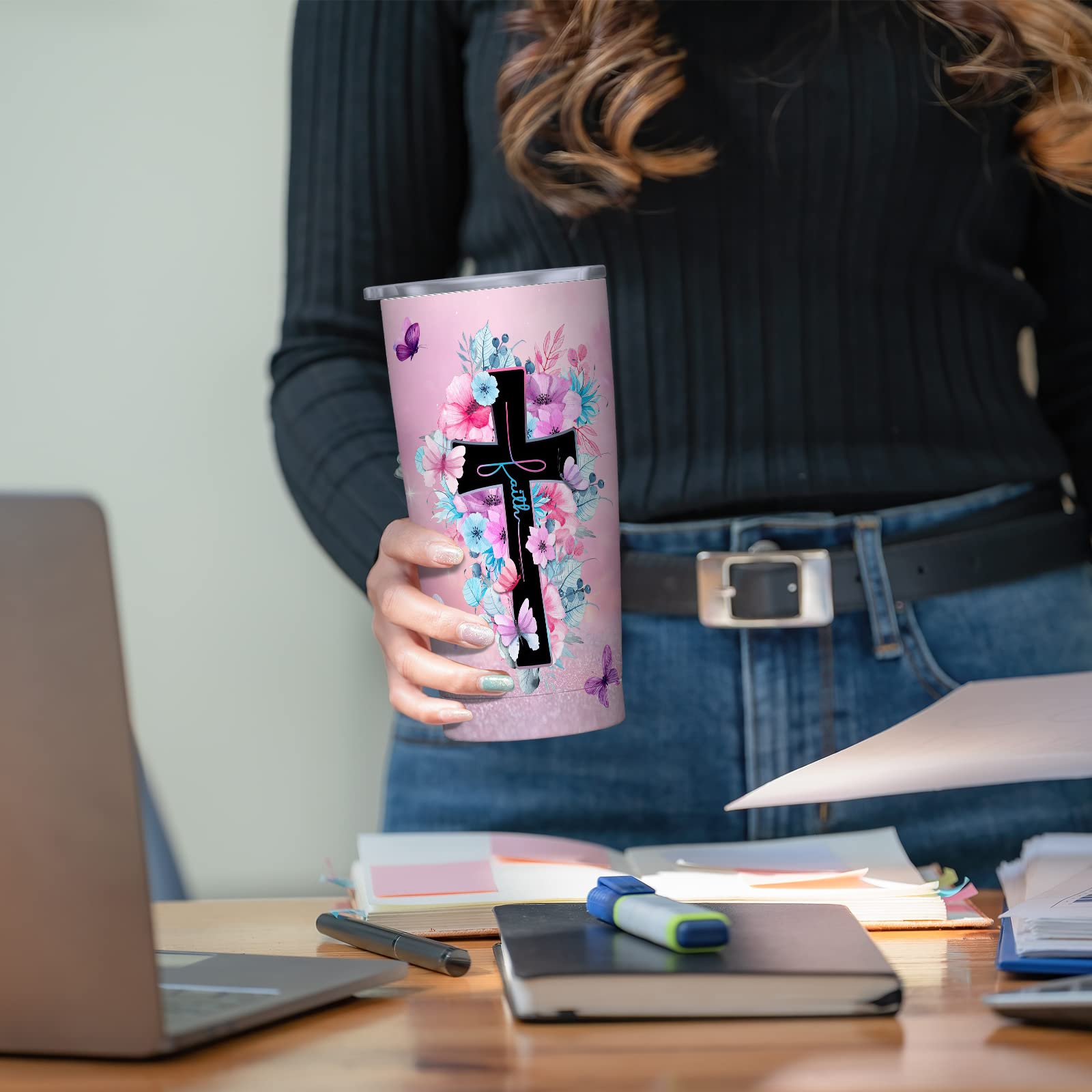 Christian Gifts for Women - Inspirational Bible Verse Stainless Steel Tumbler with Lid & Straw - 20oz Religious Gifts for Mom, Sister, Friend - Perfect for Birthday, Mother's Day & Daily Devotion - Keeps Drinks Hot/Cold for Hours