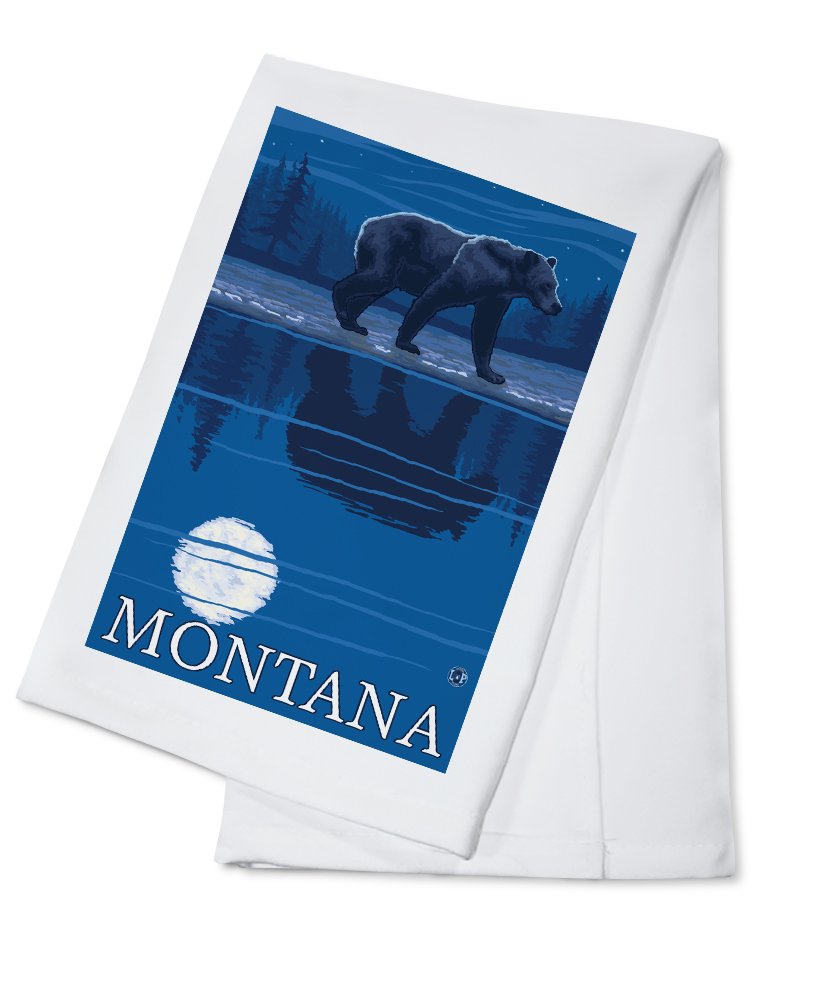 Bear in Moonlight Montana - 100% Cotton Tea Towel | Decorative Hand Towel for Kitchen & Home | Perfect for Dish Drying, Gift Giving & Rustic Decor