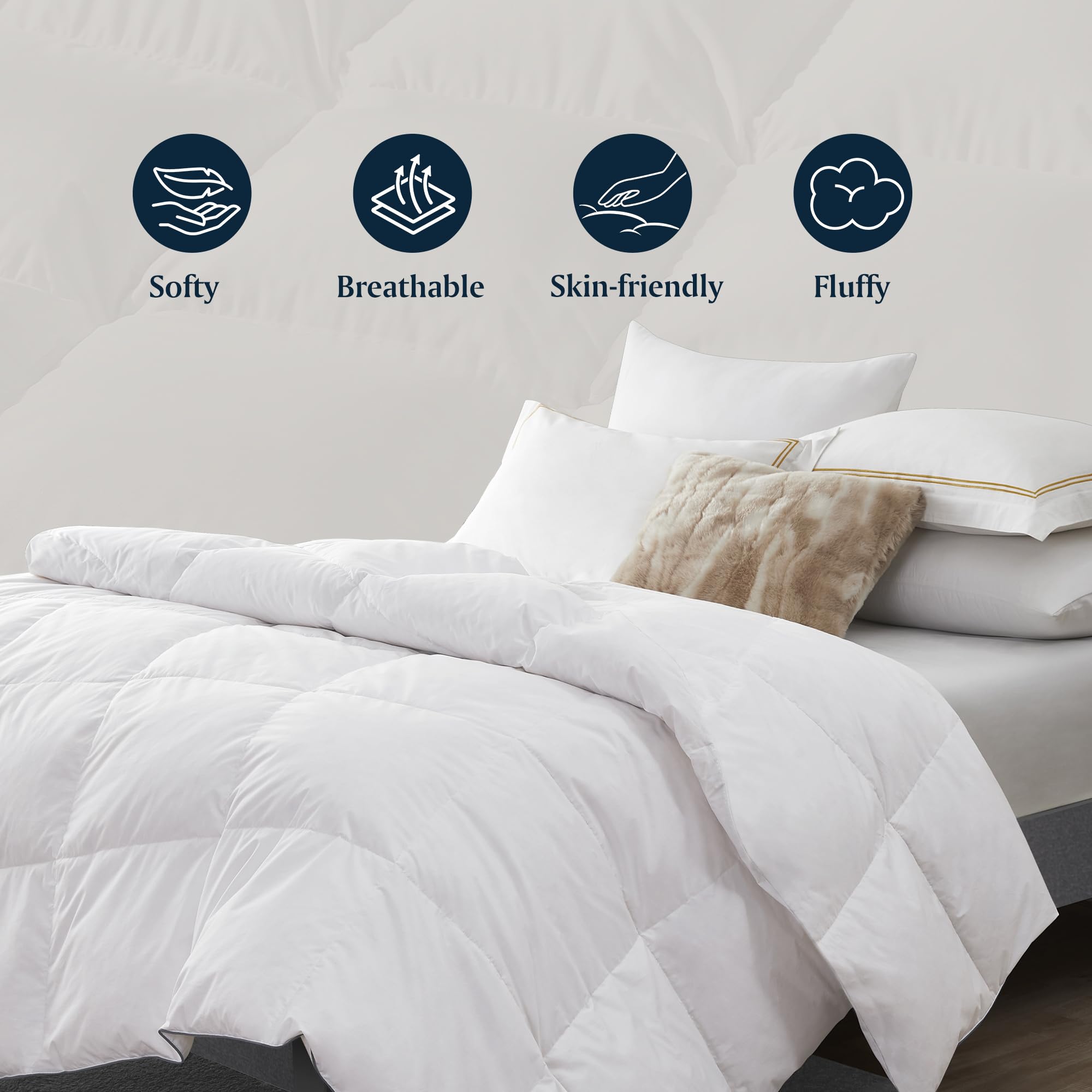 Premium Serta King Size Down Fiber Comforter - All Season Luxury Duvet Insert with 500 Fill Power, 100% Cotton 300 Thread Count Shell & Corner Tabs (106x90 Inches, White) - Ultra Soft Bedding for Master Bedroom, Guest Room & Hotel Use