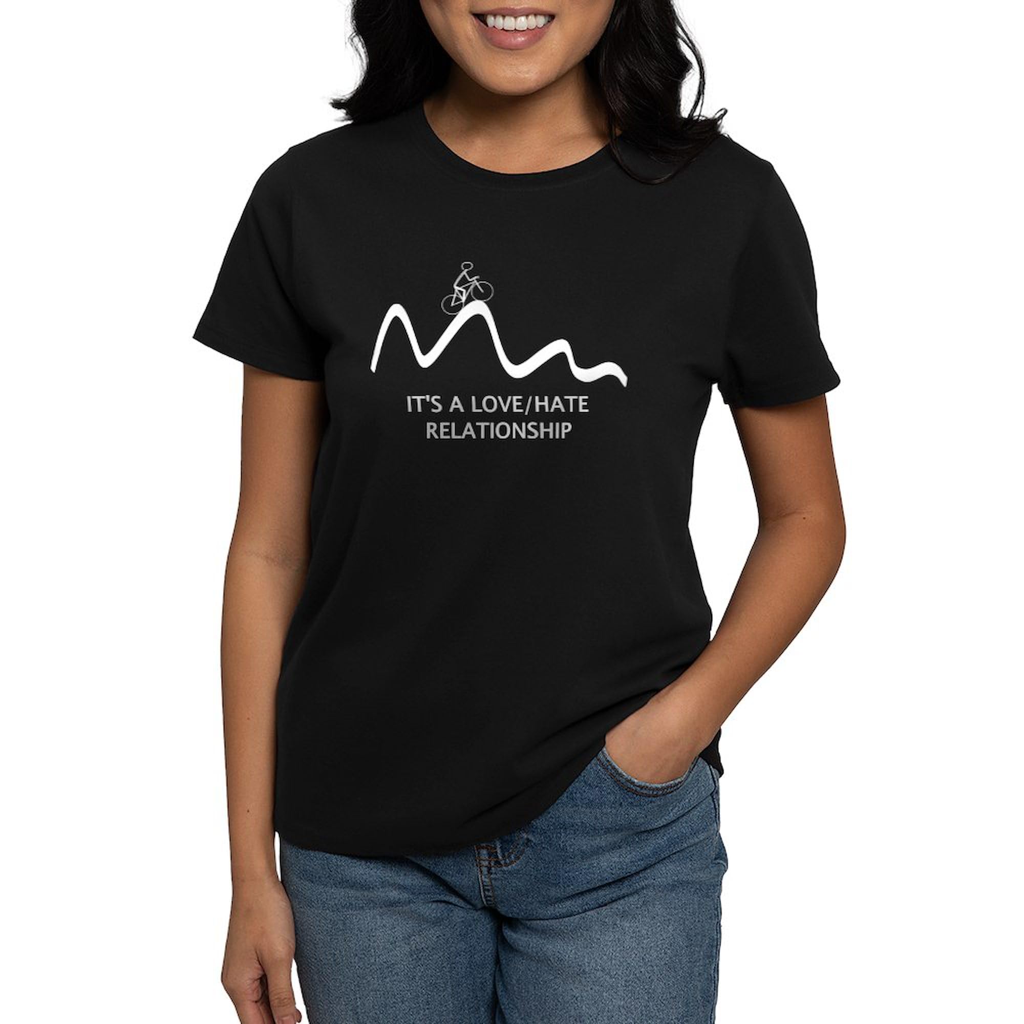 Cycling Love Hate Relationship T-Shirt for Women - 100% Cotton Dark Tee - Perfect for Biking, Gym & Casual Wear