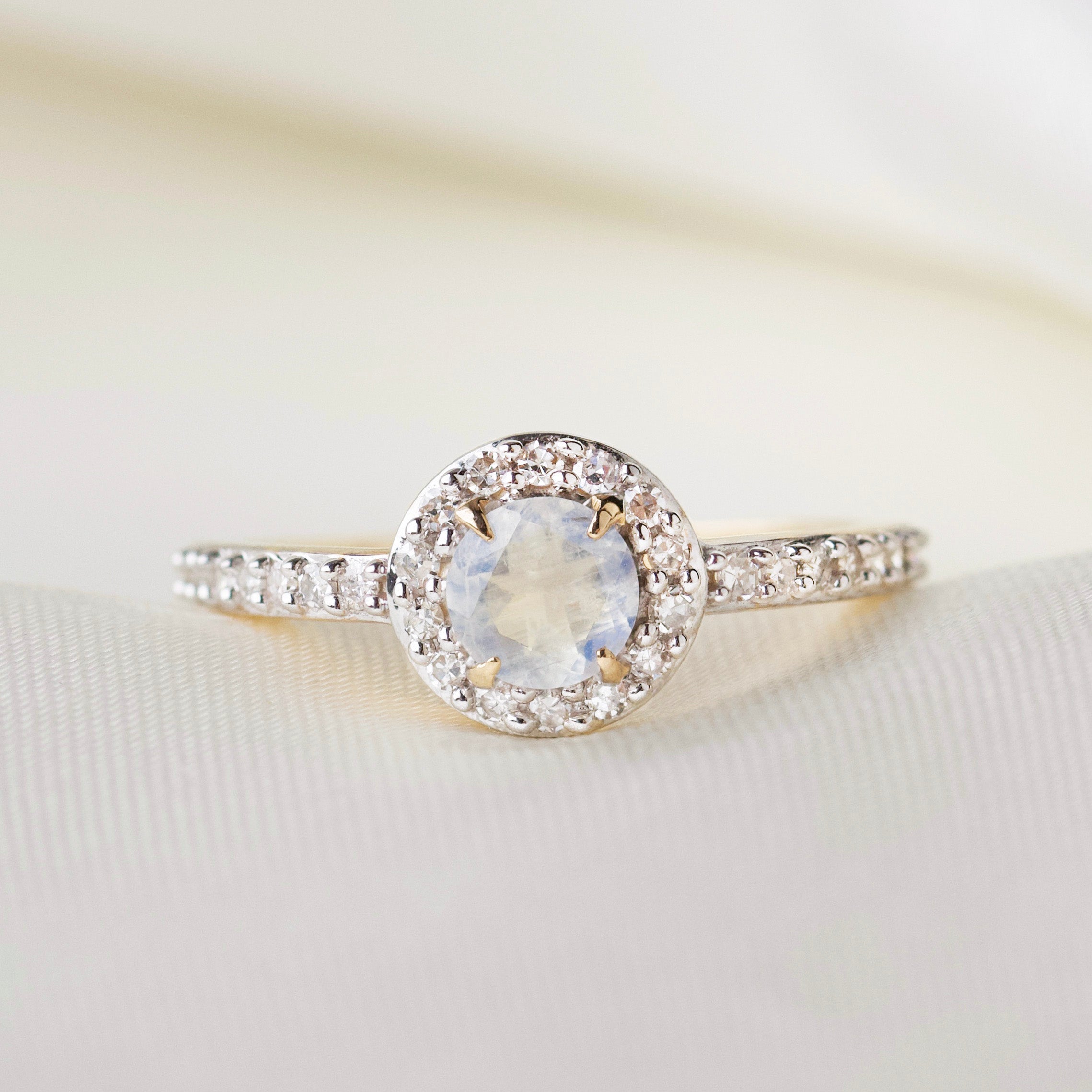 Grace Moonstone and Diamond Ring - UK Size N 1/2 - Elegant Jewelry for Women, Wedding, Engagement & Special Occasions