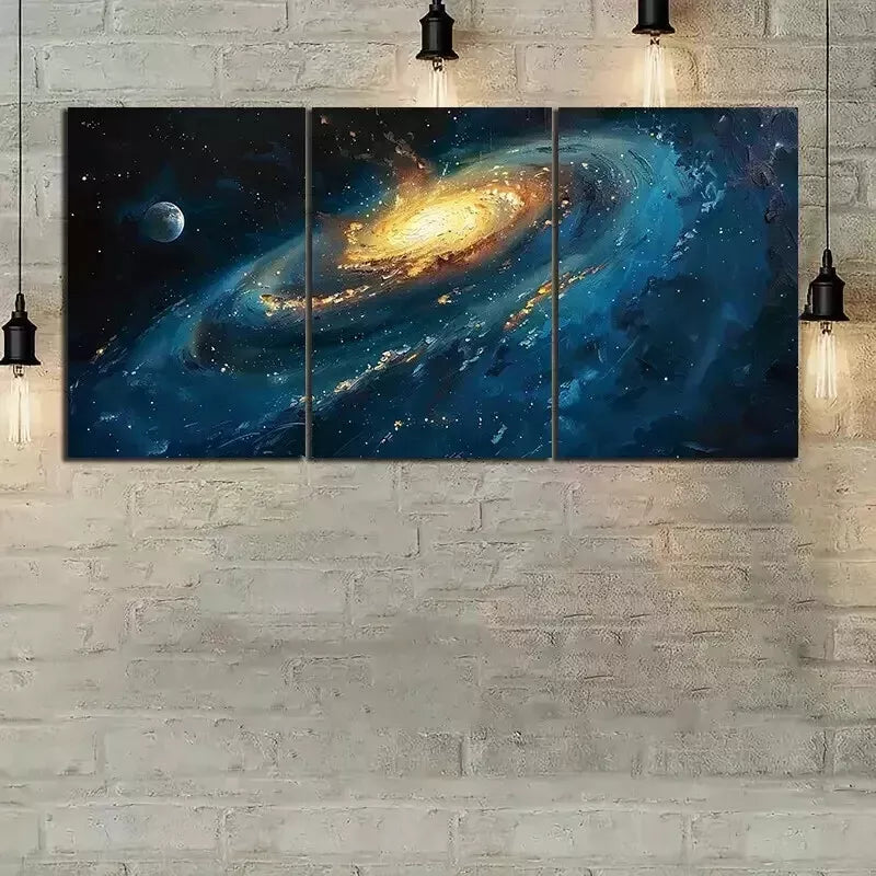 3Pcs Blue Starry Night Glowing Edge Wall Art Set - Framed Canvas 50x70cm (20x28in) - High Quality Print - Australian Made - Ready to Hang - Perfect for Living Room, Bedroom & Office Decor
