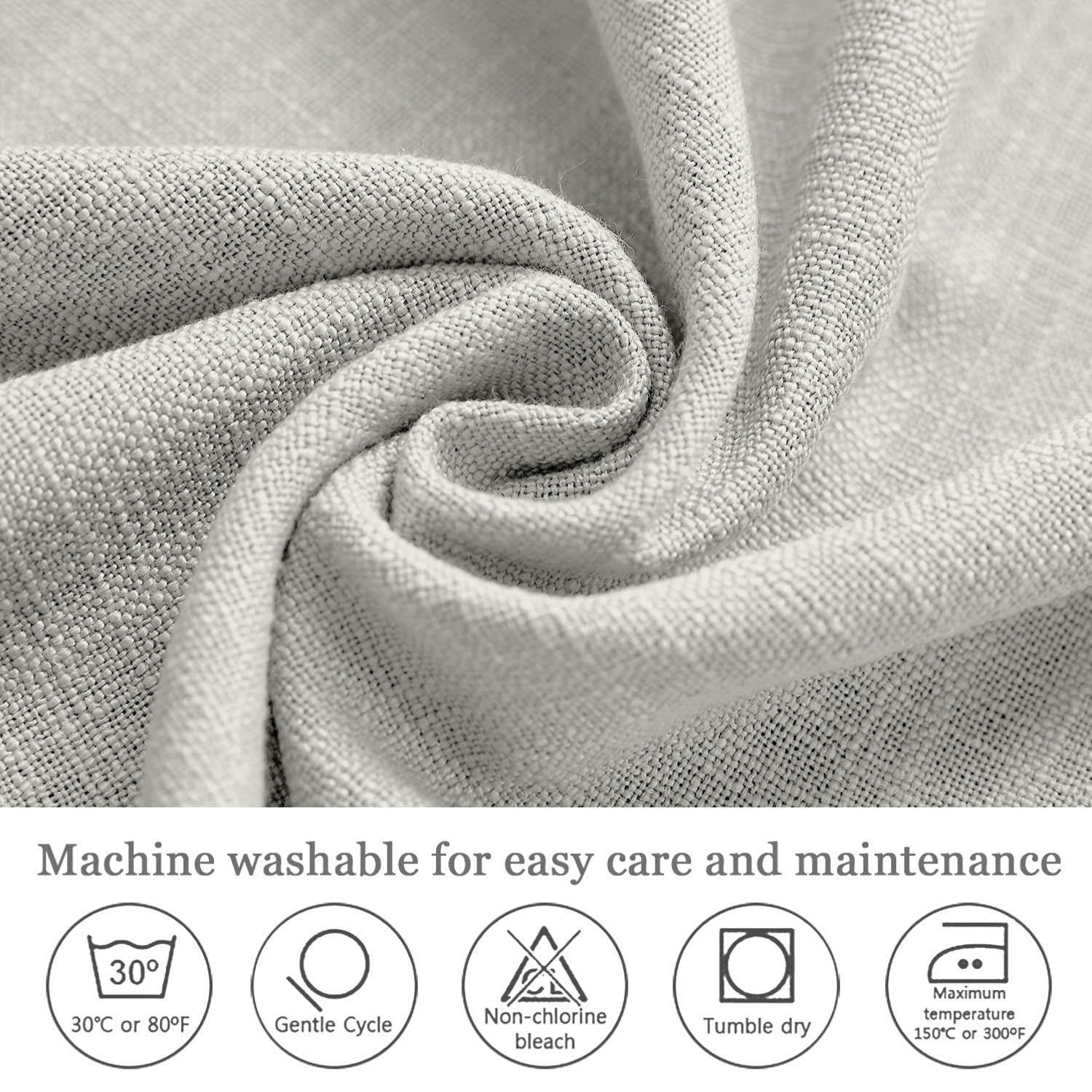 Frelement Linen Curtains - 4-in-1 Header Textured Energy Efficient Sun Blocking Drapes for Sliding Glass Doors & Kitchen Windows - Sand White (72