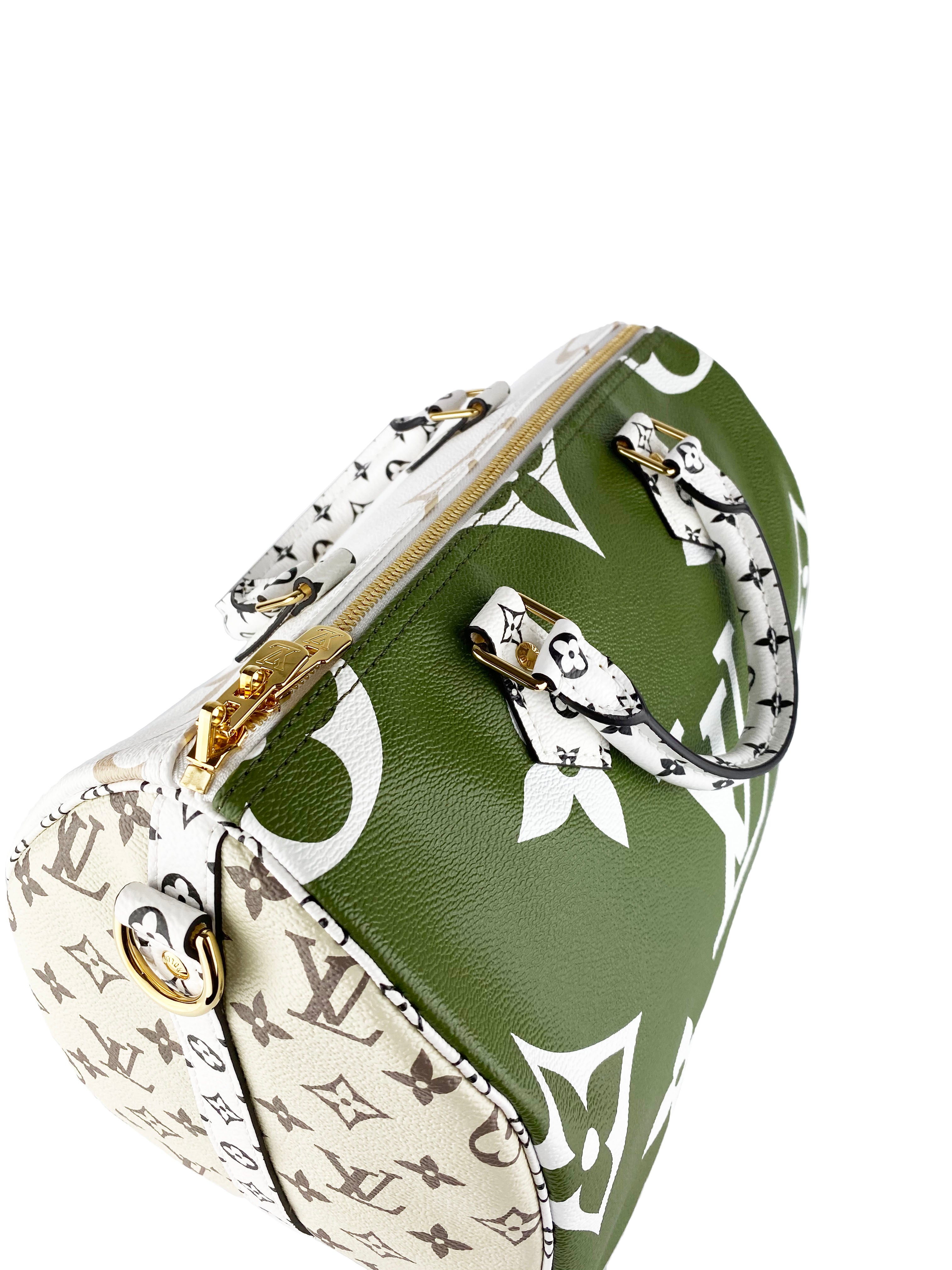 Authentic Louis Vuitton Speedy 30 Handbag in White & Khaki - Perfect for Work, Travel & Everyday Luxury Fashion Accessory