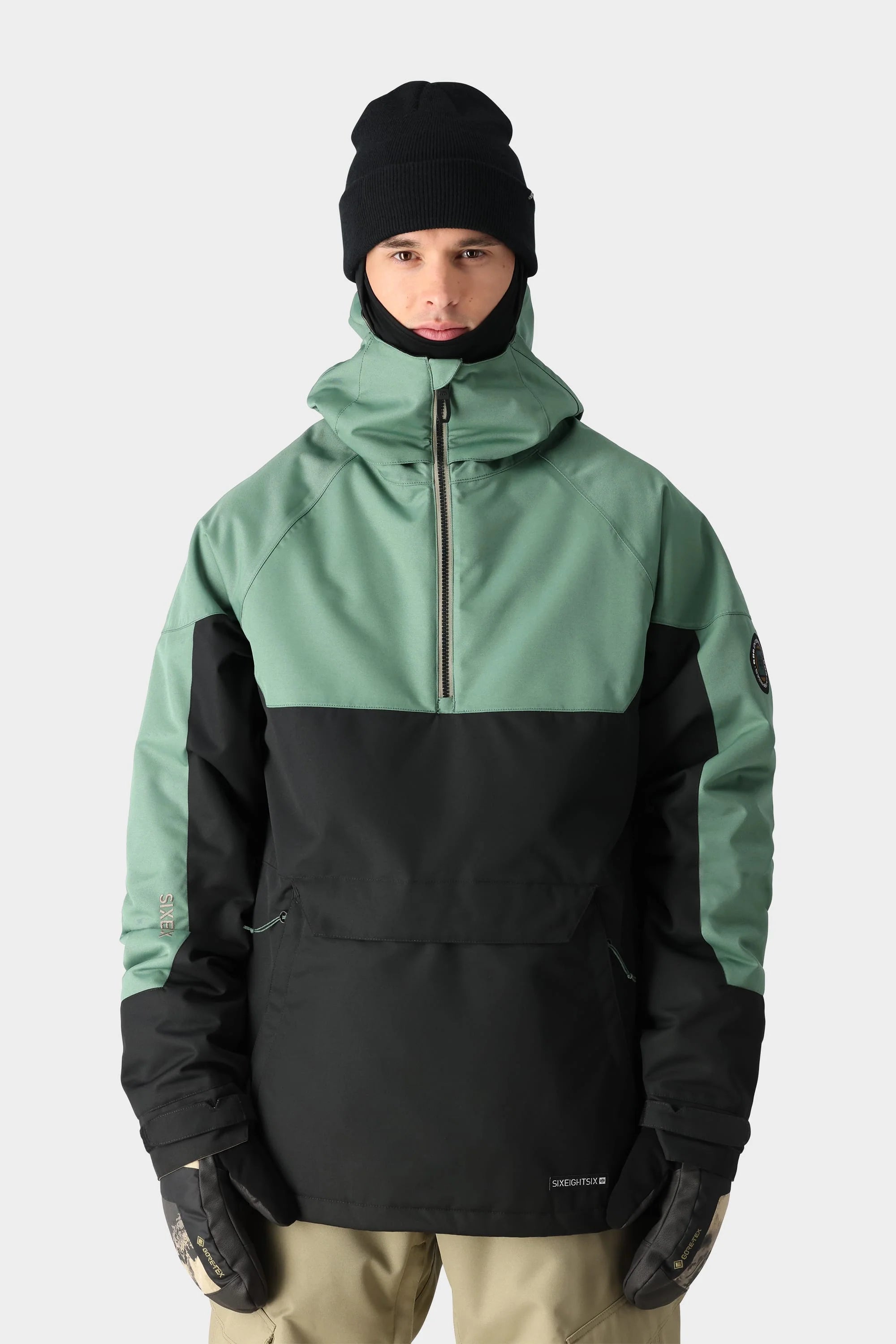 686 Renewal Insulated Anorak Jacket 2025 - Waterproof Winter Coat for Men & Women, Cypress Black Colorblock Design | Skiing, Snowboarding & Outdoor Activities