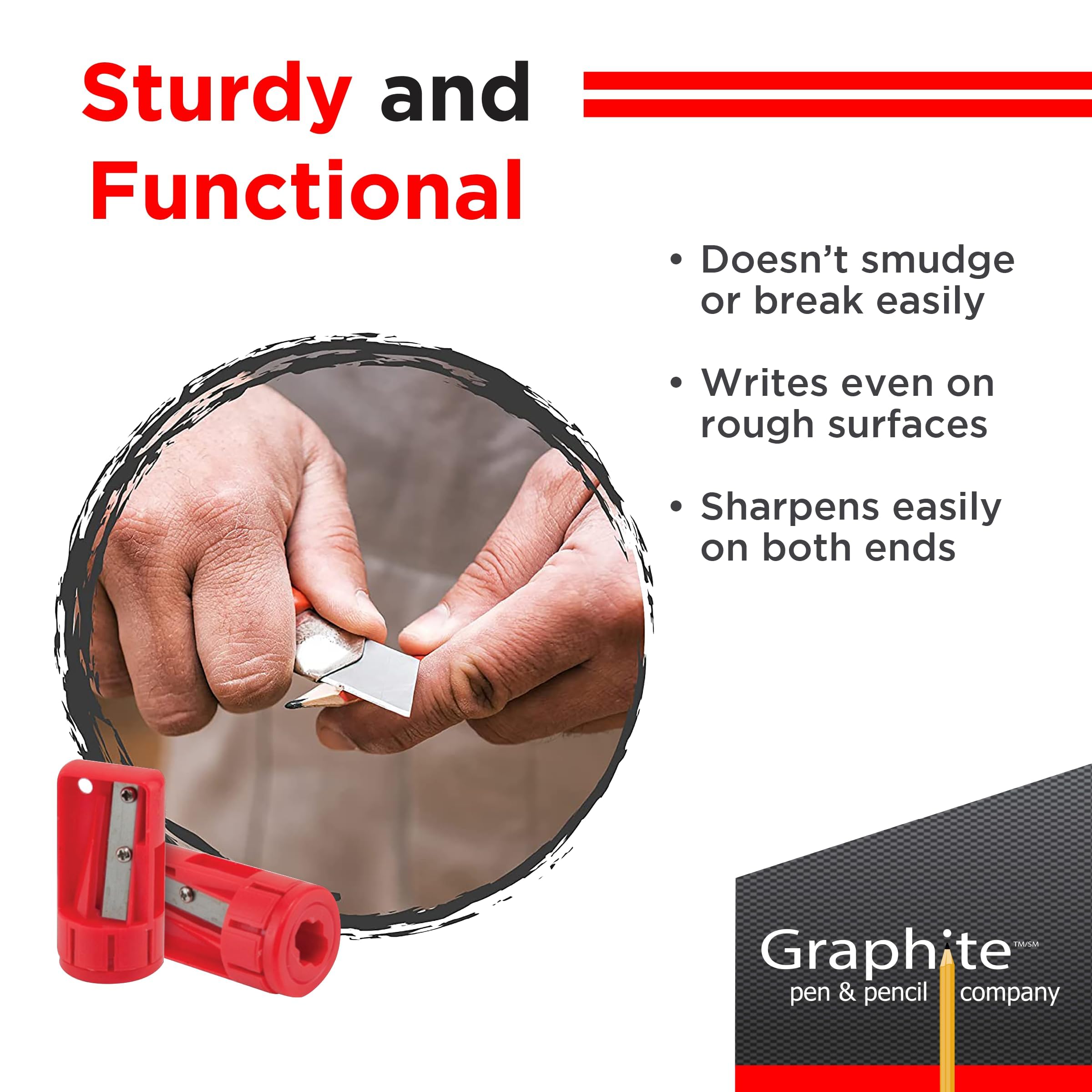 GRAPHITE Hard Lead Carpenter Pencils Bulk - 12 Pack of #2 (HB) Wooden Pencils for Lumber Marking - Neon Orange for High Visibility - Perfect for Construction, Woodworking & DIY Projects