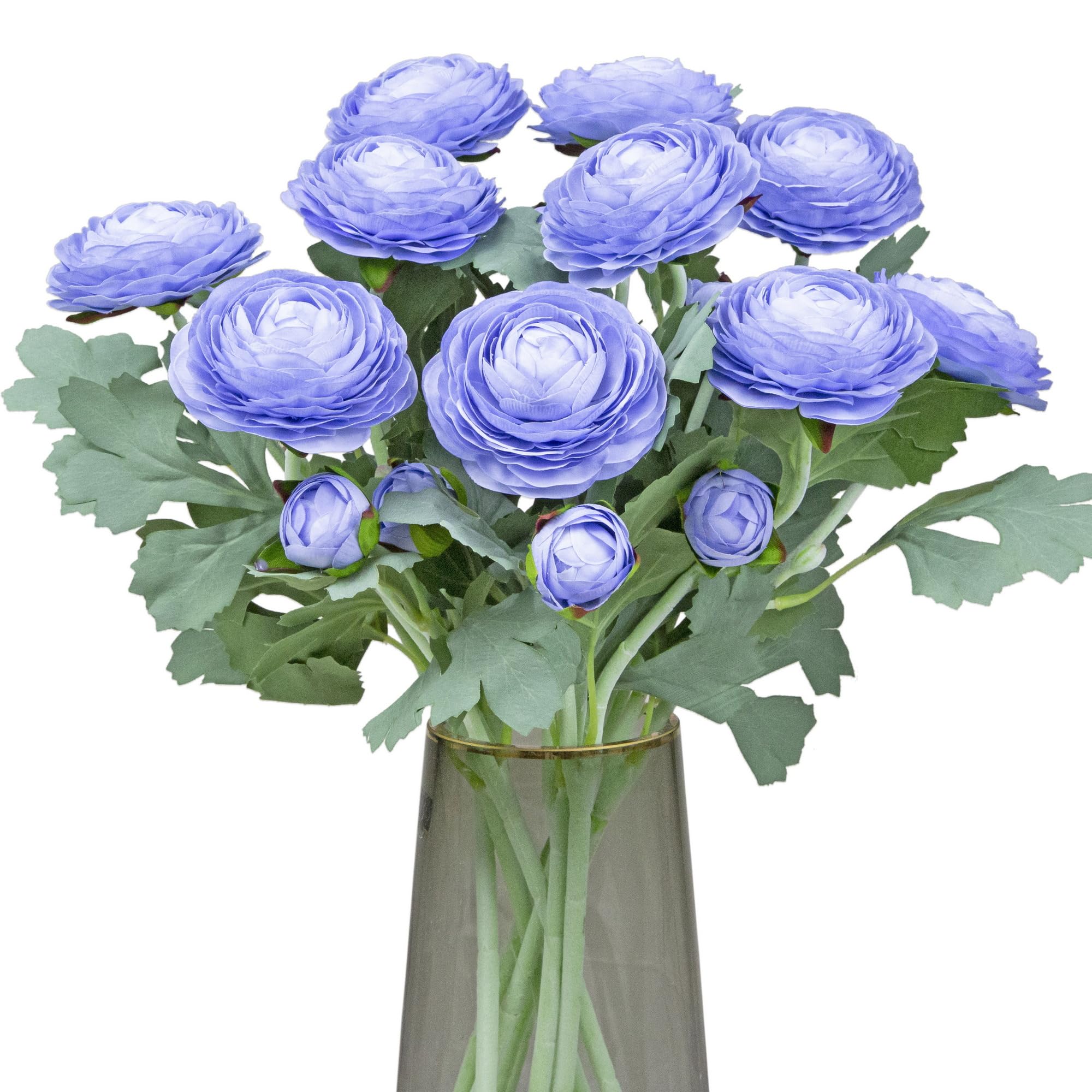 Real Touch Artificial Ranunculus Flowers - Silk Ranunculus Bouquet with Stems (Blue, 10pcs) for Wedding Centerpieces, Home Decor & Party Arrangements
