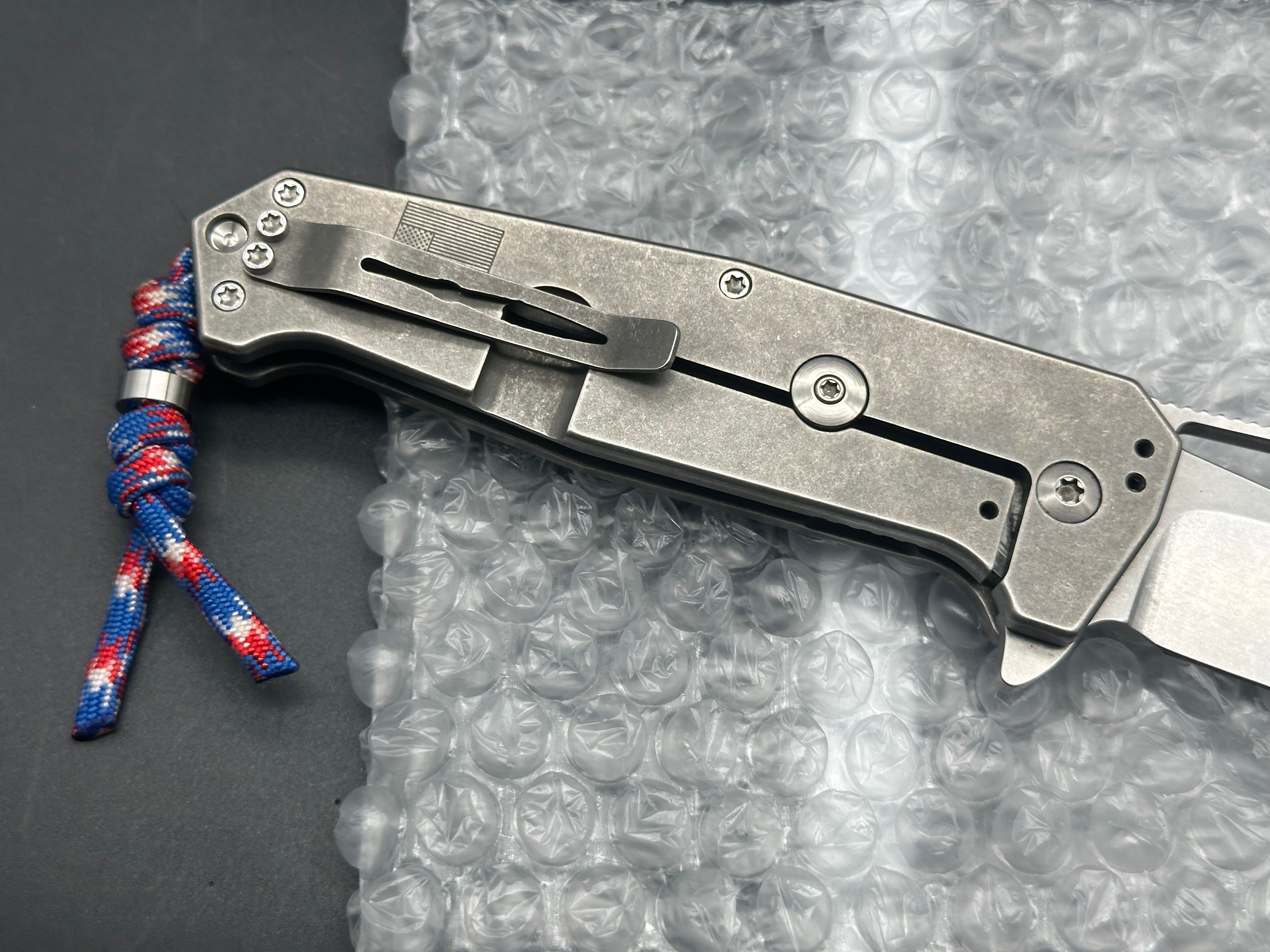 Burke Knives Hitman TAD Edition Flipper Knife - Premium Stonewashed PSF27 Steel Blade with Titanium Handle - EDC, Outdoor Survival, Camping & Tactical Use