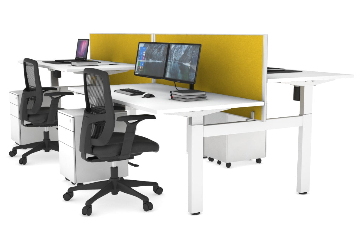 Adjustable 4-Person H-Bench Workstation with White Frame - 1200L x 800W - Ergonomic Office & Workshop Desk for Collaborative Workspaces