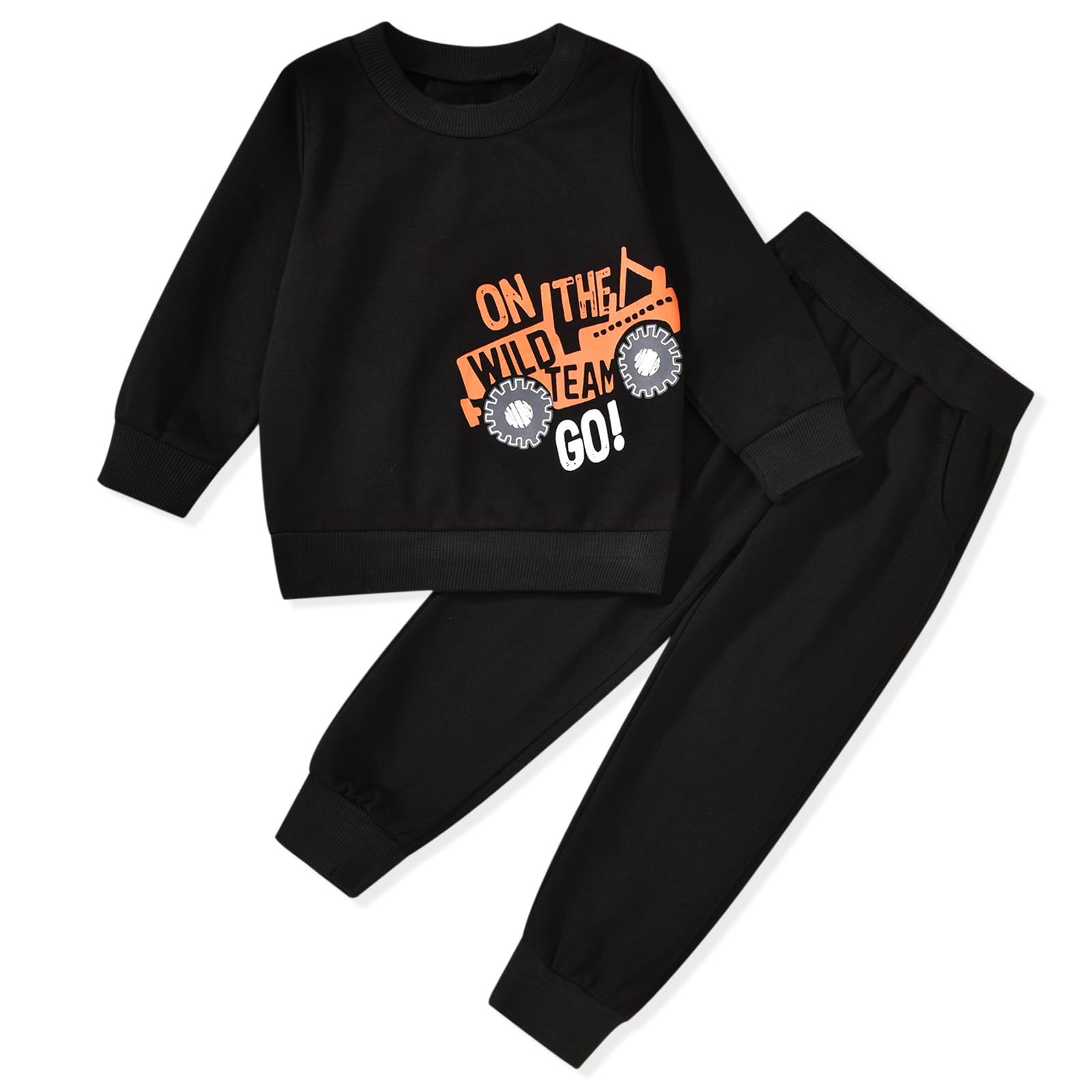 HINTINA Boys Dinosaur Sweatshirt & Pants Set - Long Sleeve Toddler Outfit for Fall Winter | Playdate, School, Casual Wear