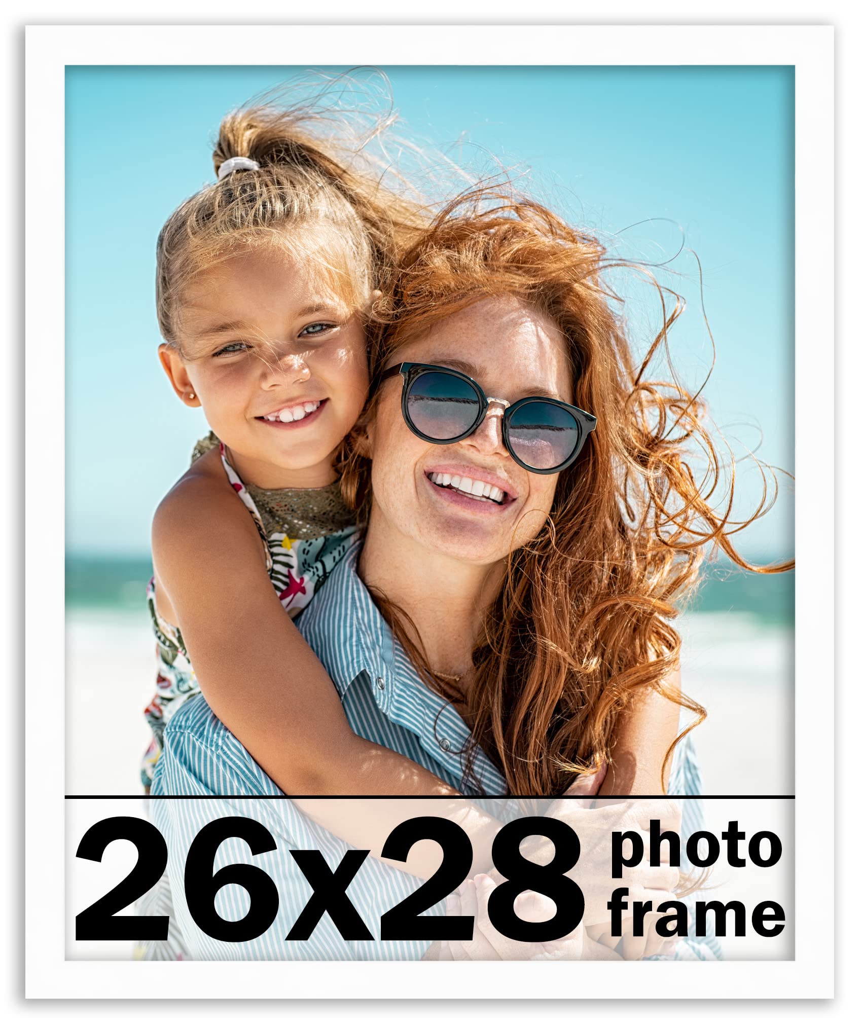26x28 Inch White Solid Wood Picture Frame with UV Acrylic Shatter Guard & Acid-Free Backing - Perfect for Family Photos, Wall Decor, and Home Office Display