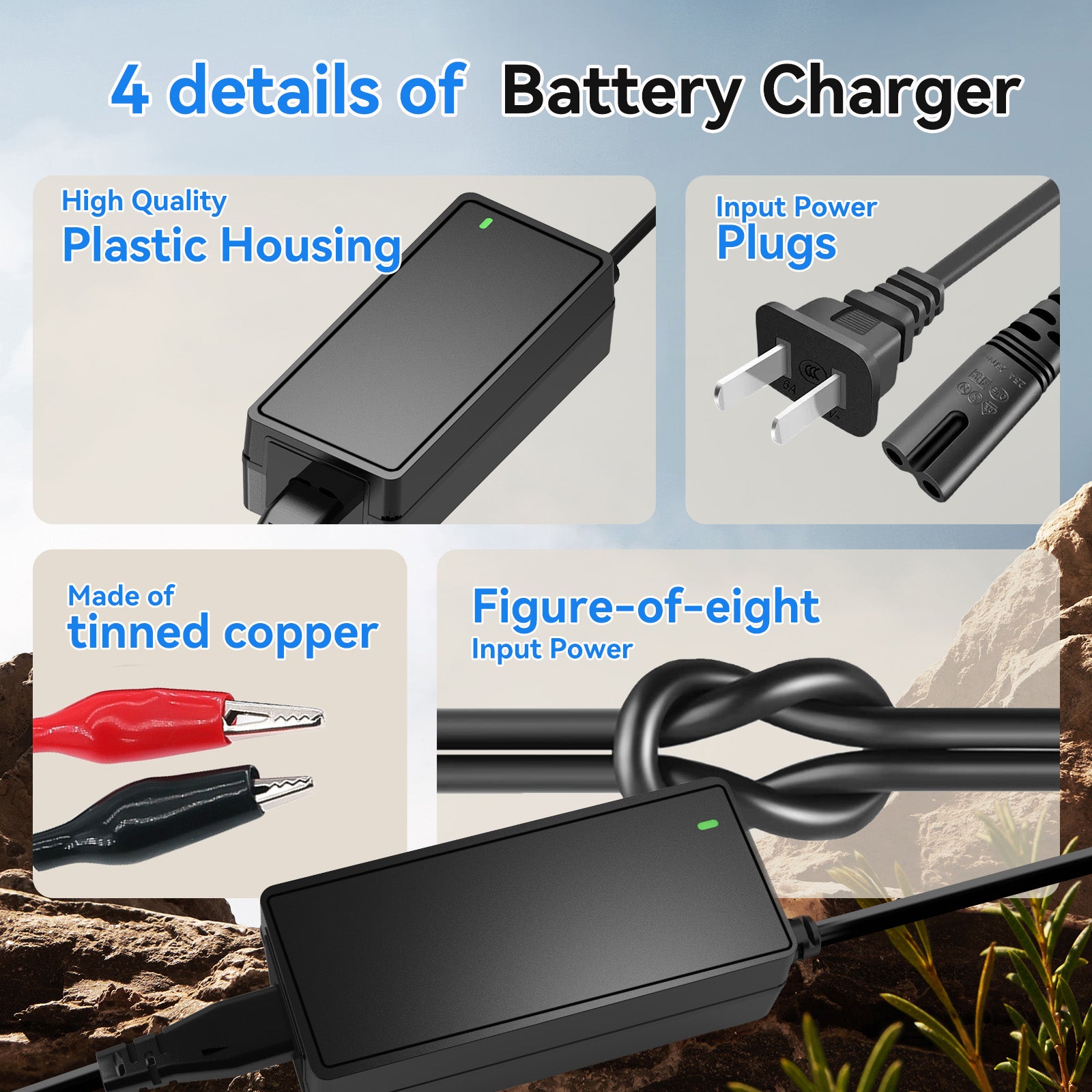 14.6V 5A LiFePO4 Battery Charger with Plastic Shell - Fast Charging for Electric Bikes, Scooters, and Power Tools | Durable & Safe Lithium Iron Phosphate Charger