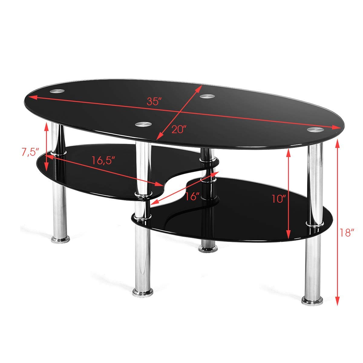 Modern Glass Coffee Table with Steel Legs - Black Glass Top & Sturdy Frame for Living Room, Lounge, or Office - Stylish Cocktail & Tea Table for Home Decor