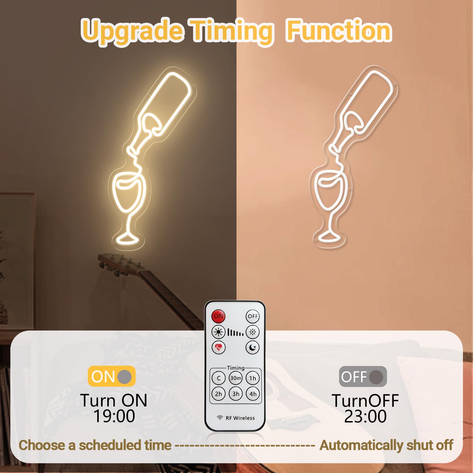 Cheers Bar Neon Sign with Remote - Dimmable LED Wall Decor for Home Bars, Pubs & Man Caves | Wine Bottle Shaped Light for Christmas, Birthday Gifts & Party Decor | Warm White Timed Lighting for Bedroom, Bistro & Club Atmosphere