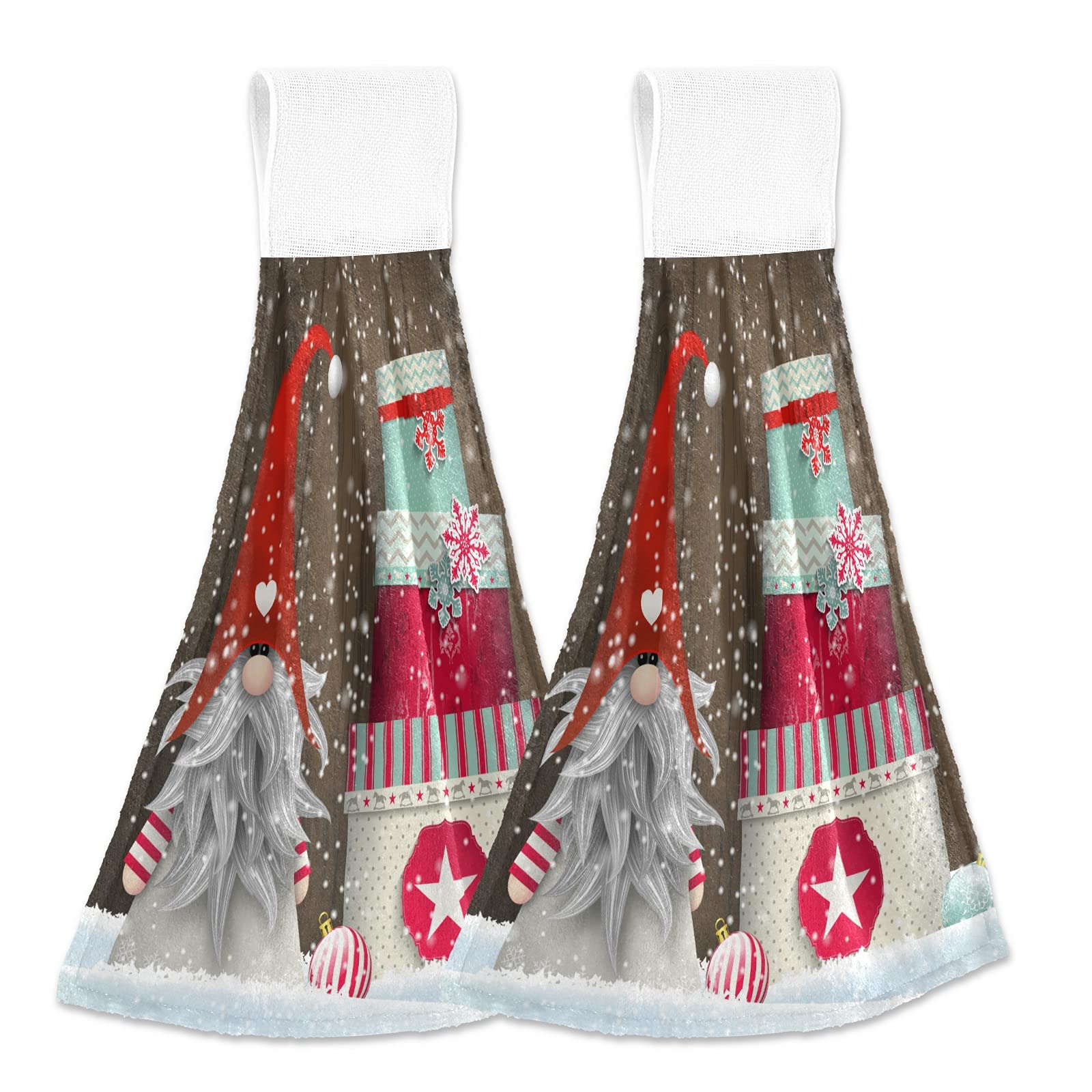 Christmas Gnome Kitchen Hanging Hand Towels - Set of 2 Absorbent Winter Snowflake Bathroom Towels with Loops - 14x18 Inch Holiday Decor for Home, Kitchen & Restroom - Perfect for Festive Decorating & Gift Giving