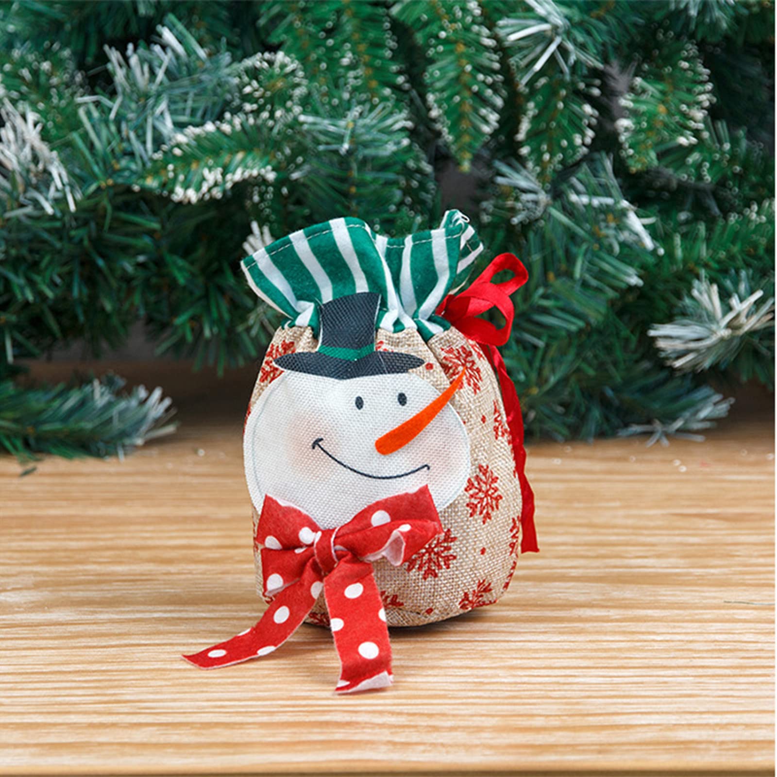 Christmas Eve Santa Snowman Gift Bags - 10 Pack Reusable Cloth Candy Bags for Holiday Treats, Stocking Stuffers & Christmas Tree Decorations | Festive Home Decor for Kids, Parties & Gift Giving