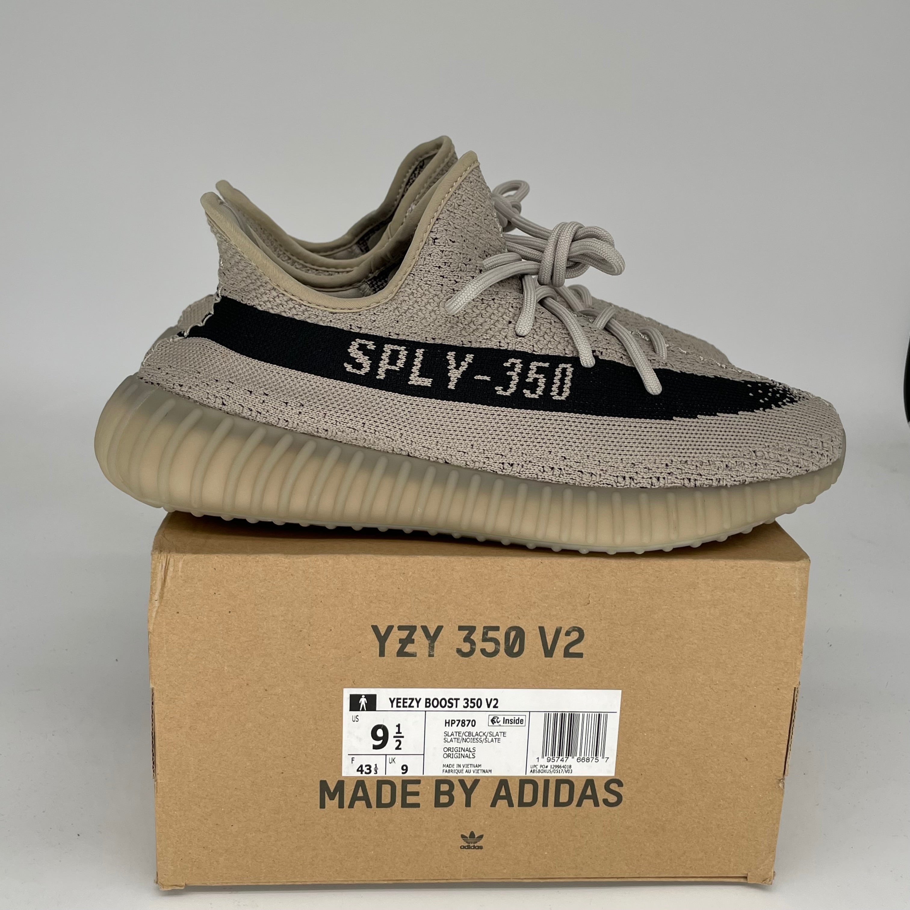 Adidas Yeezy Boost 350 V2 Slate Grey Sneakers - Men's Size 9.5 (HP7870) | Comfortable Running Shoes for Gym, Workout & Casual Wear