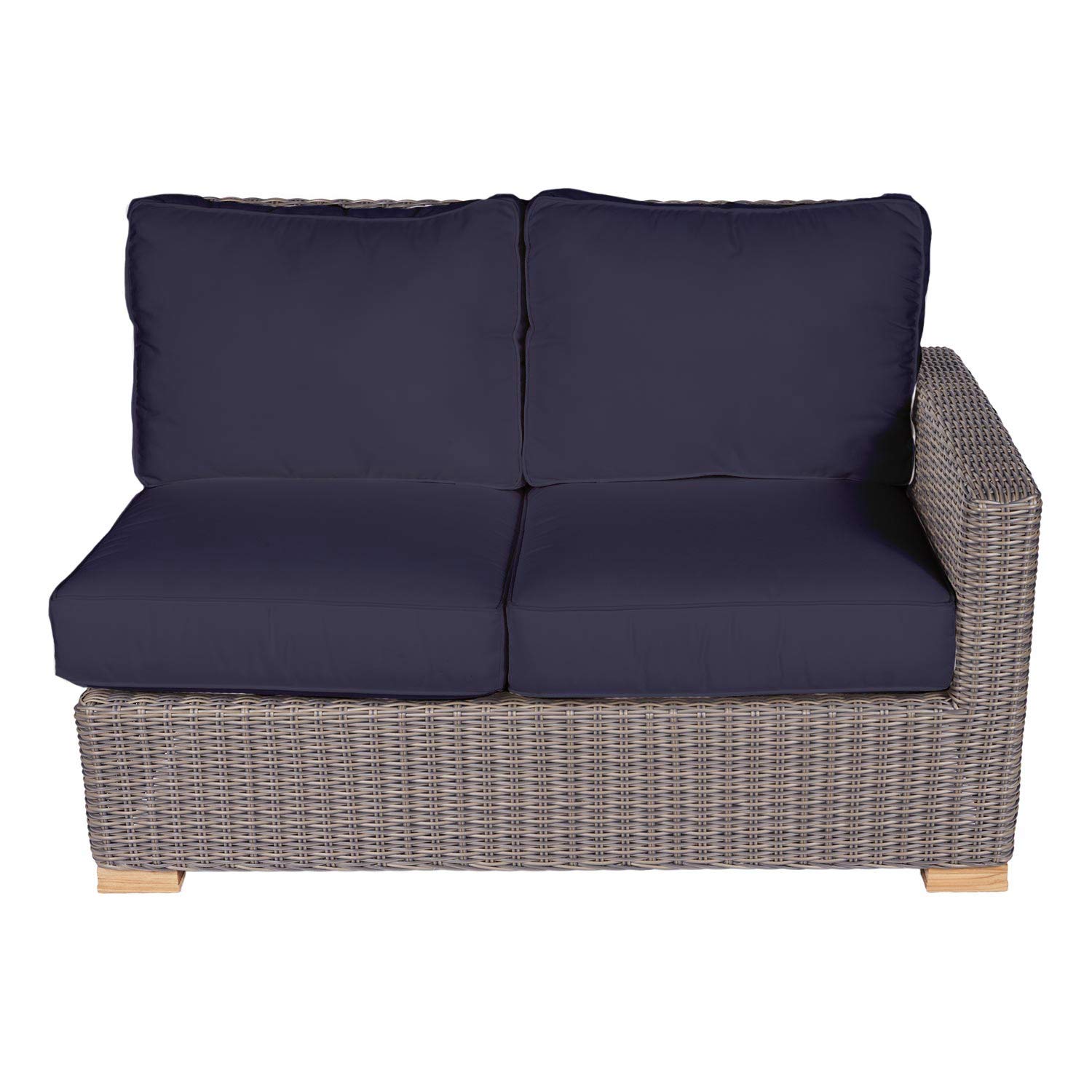 Sanibel 6-Piece Deep Seating Teak Patio Furniture Set with Sectional Sofa, Rectangular Coffee Table & Side Table (P163NA) - Navy Heavy Duty Outdoor Cushions for Poolside, Garden & Backyard Relaxation