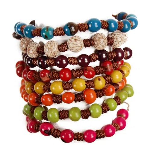 Simple Seed Bead Bracelet for Women - Natural Wooden Beads Adjustable Handmade Boho Jewelry - Perfect for Yoga, Meditation & Everyday Wear