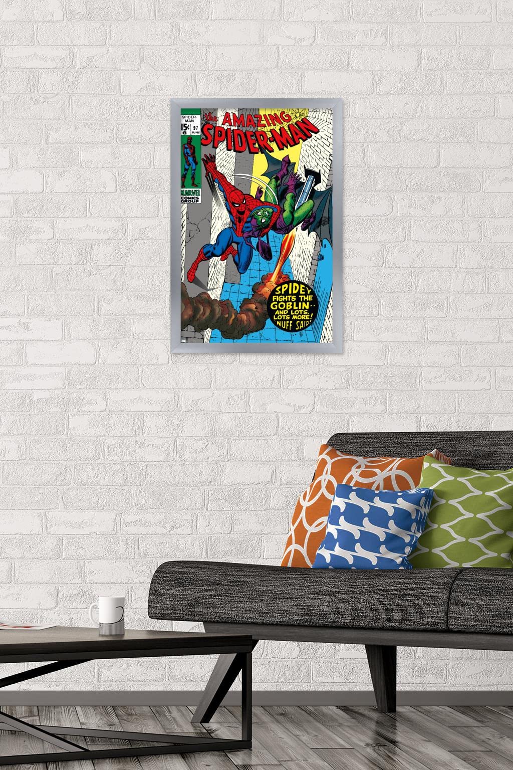 Marvel Comics Green Goblin Wall Poster - The Amazing Spider-Man #97 Silver Framed Decor (22.4