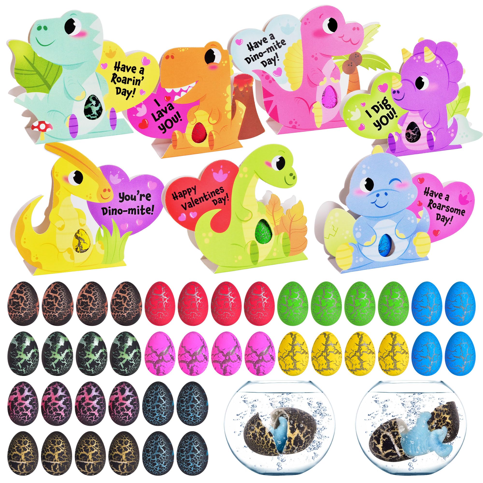 Hatching Dinosaur Egg Toys - 40pcs Valentines Cards for Kids, Dinosaur Party Favors for Classroom Exchange & Gifts