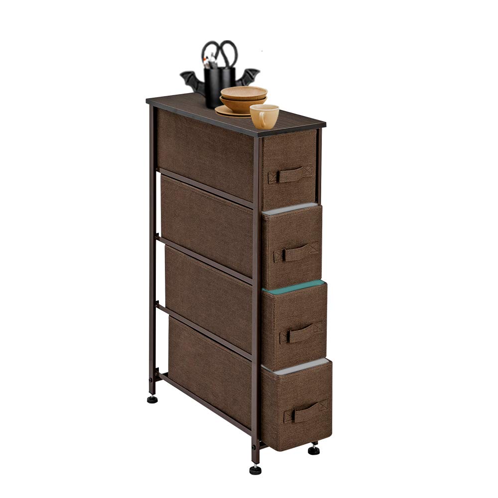 4-Tier Narrow Dresser Organizer with Sturdy Steel Frame - Fabric Storage Drawers for Clothes, Toys & More - Space-Saving Closet Organizer for Bedroom, Living Room & Nursery - Perfect for Small Spaces (Brown)