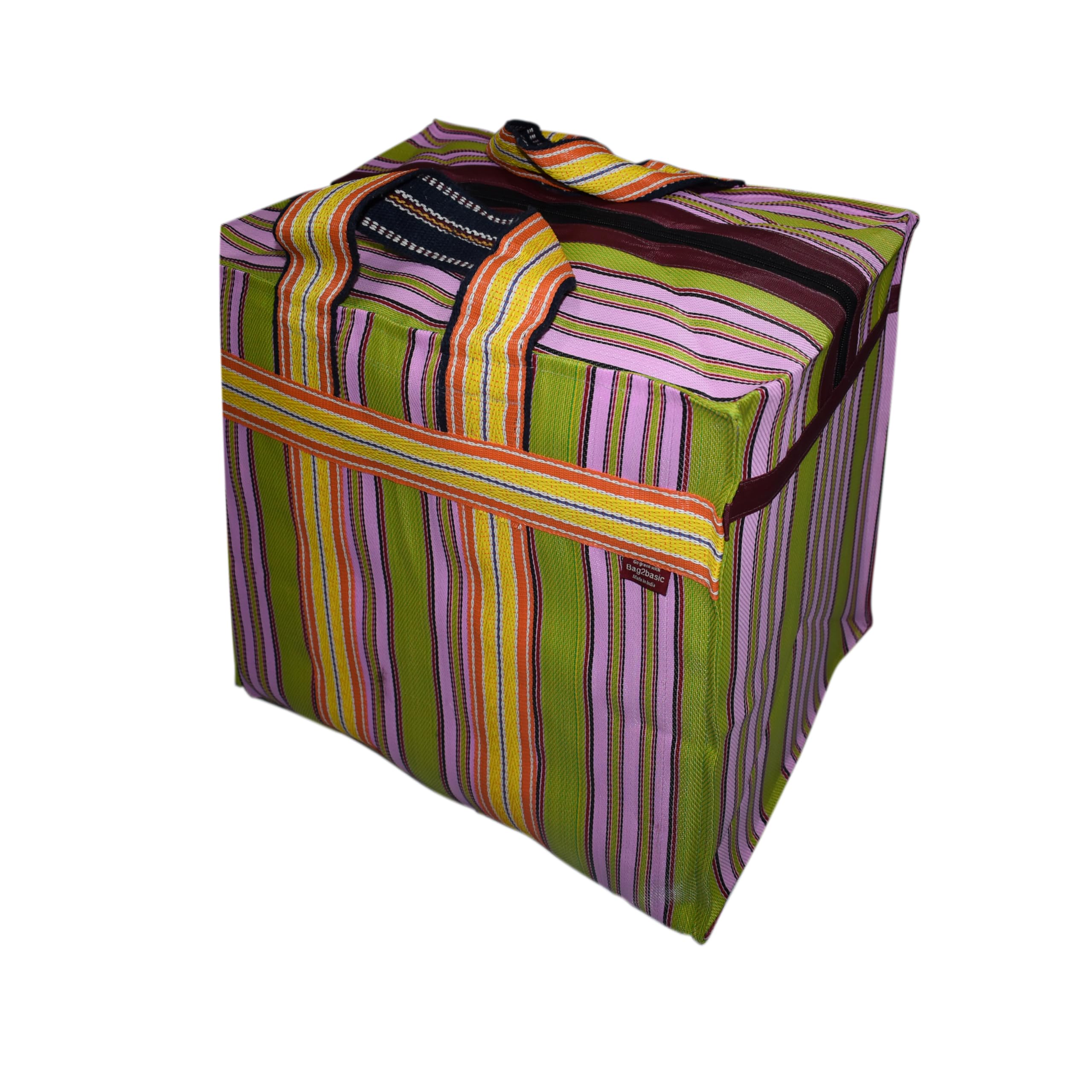 Extra Large Reusable Nylon Tote Bag with Zip Closure - 20x14x12 Inch Under Bed Storage Organizer, Multicolor Handbag for Travel, Shopping & Home Organization | Bag2Basic (#B2B25NYXLZip)