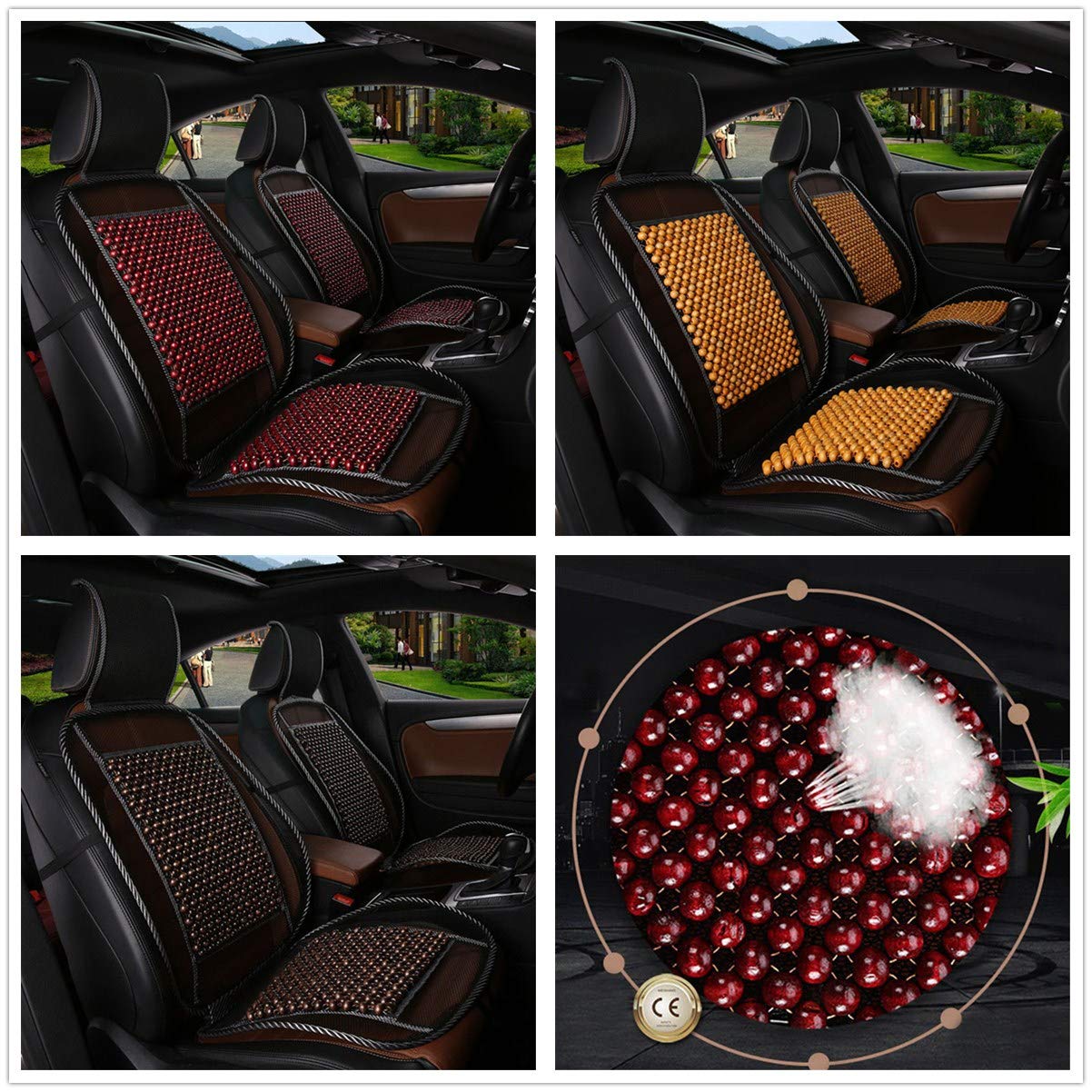 Cooling & Breathable Wood Bead Car Seat Cover - Lumbar Support Massage Cushion for Back Pain Relief - Perfect for Long Drives, Commuting, and Road Trips