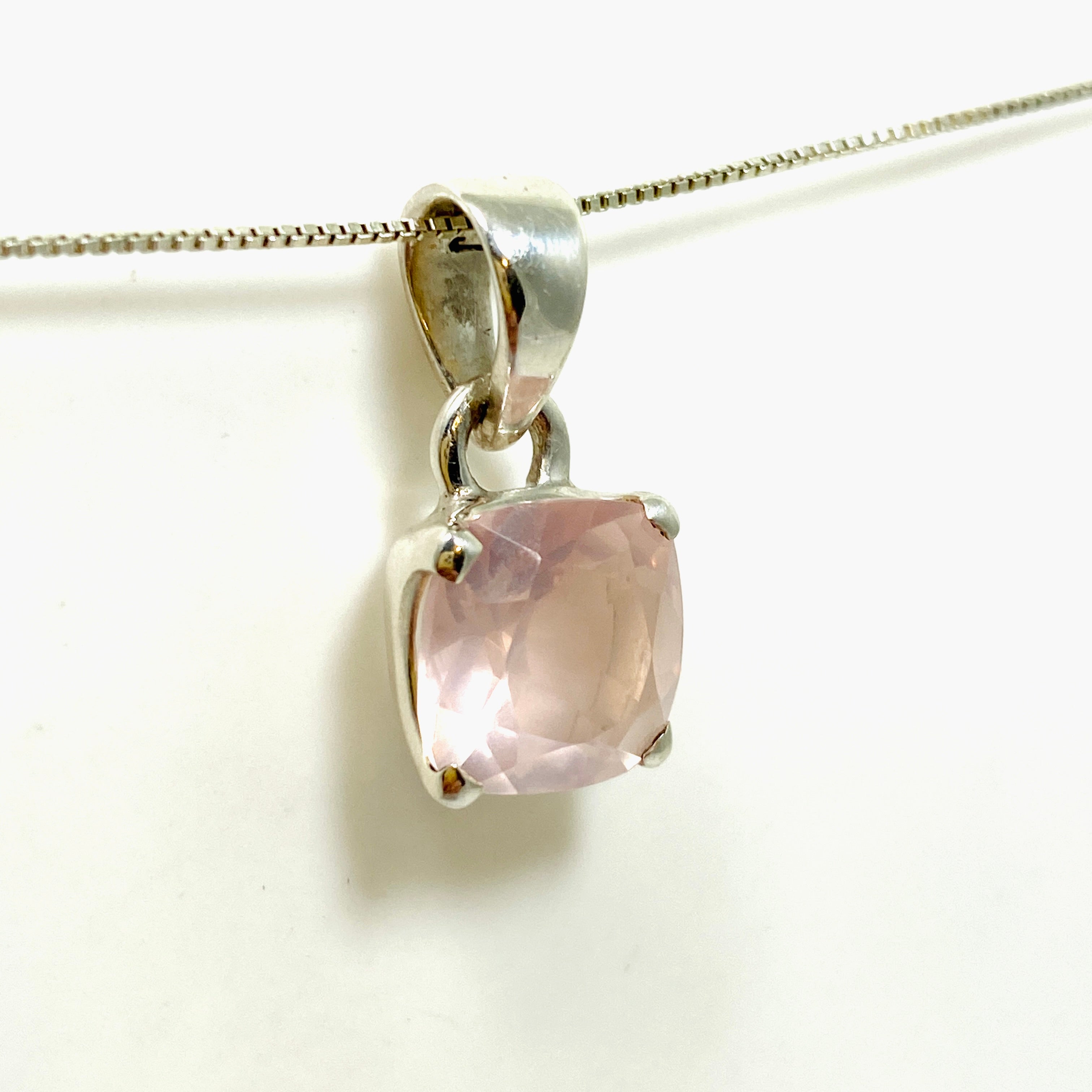 Rose Quartz Square Cushion Cut Faceted Pendant Necklace PPGJ1025 - Elegant Jewelry Gift for Women, Perfect for Valentine's Day, Anniversary & Special Occasions