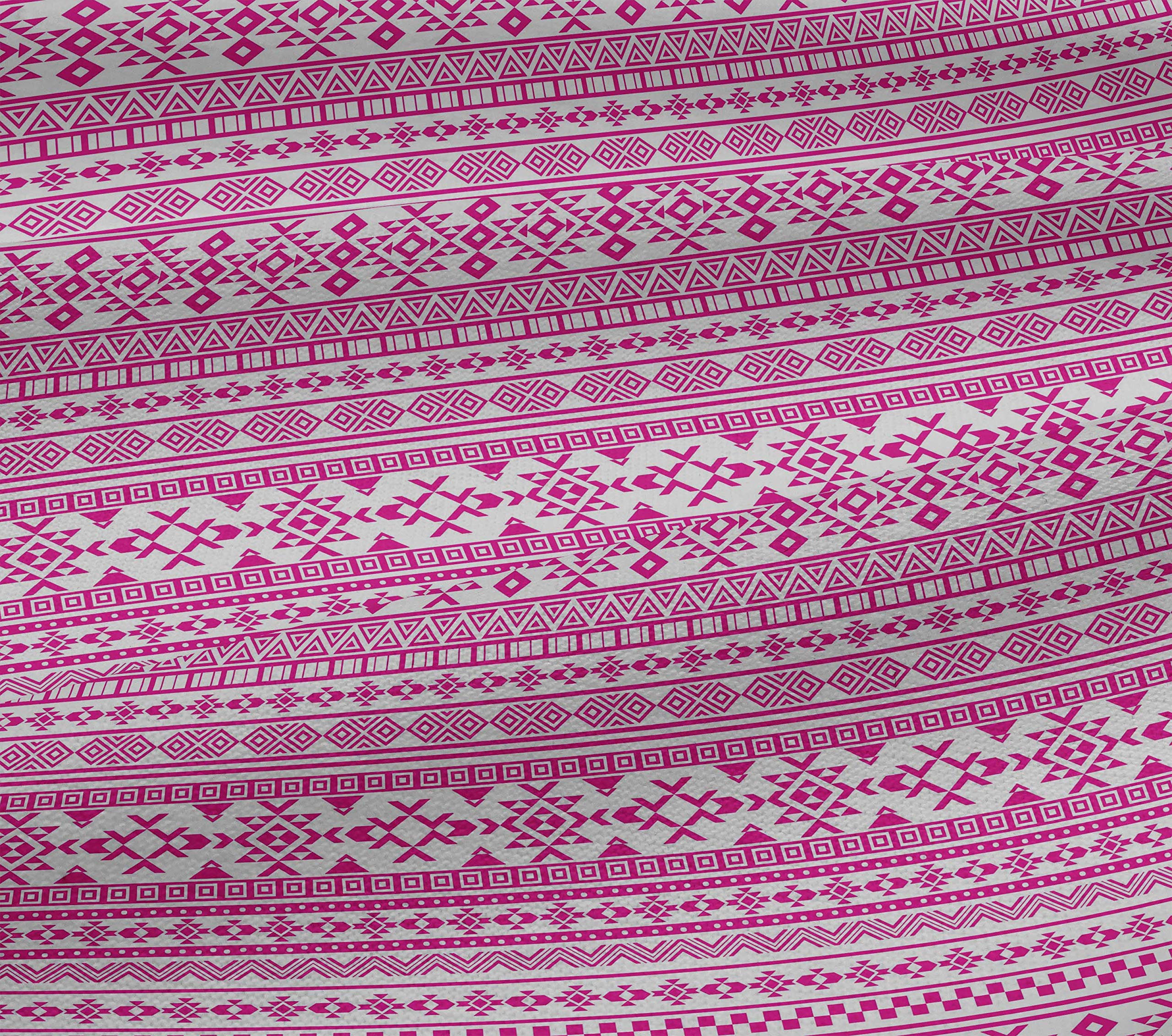 oneOone Cotton Jersey Fuschia Pink Geometric Tribal Print Fabric by The Yard - 58 Inch Wide Soft Stretchy Material for Dresses, Skirts & DIY Fashion Projects