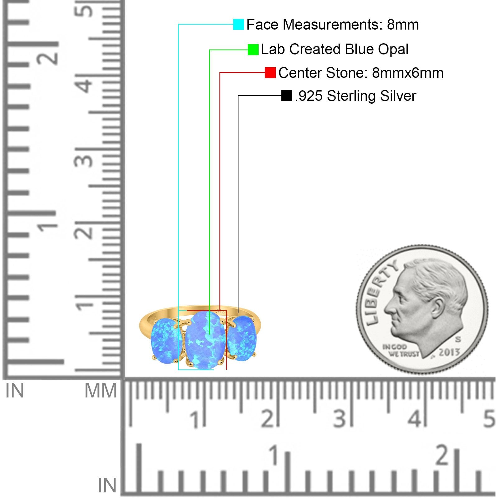 3 Stone Oval Created Opal Fashion Ring - 925 Sterling Silver Jewelry for Women - Perfect for Weddings, Parties & Everyday Wear