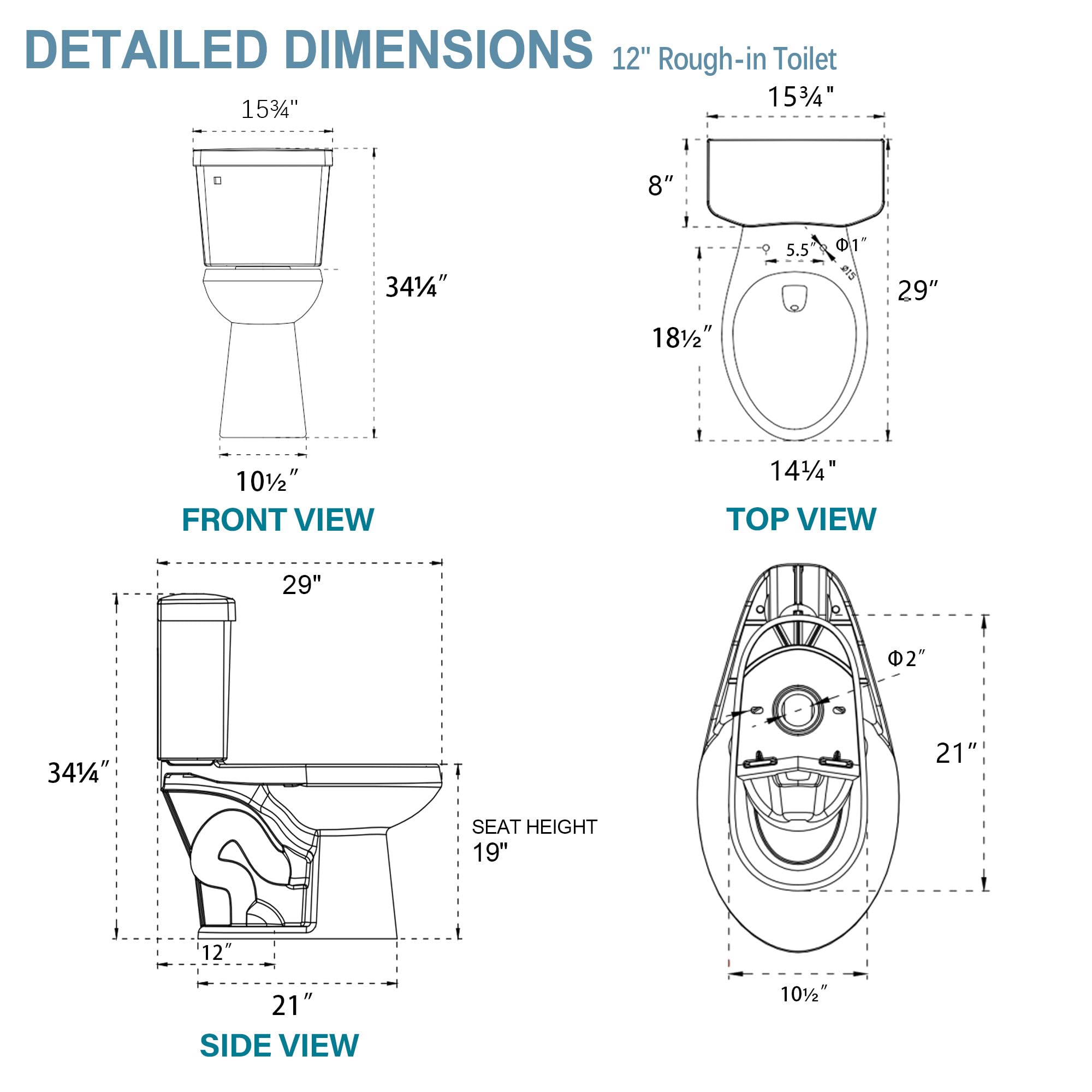 19 Inch Tall Toilet for Seniors & ADA Compliance - Elongated Comfort Height Bowl (19